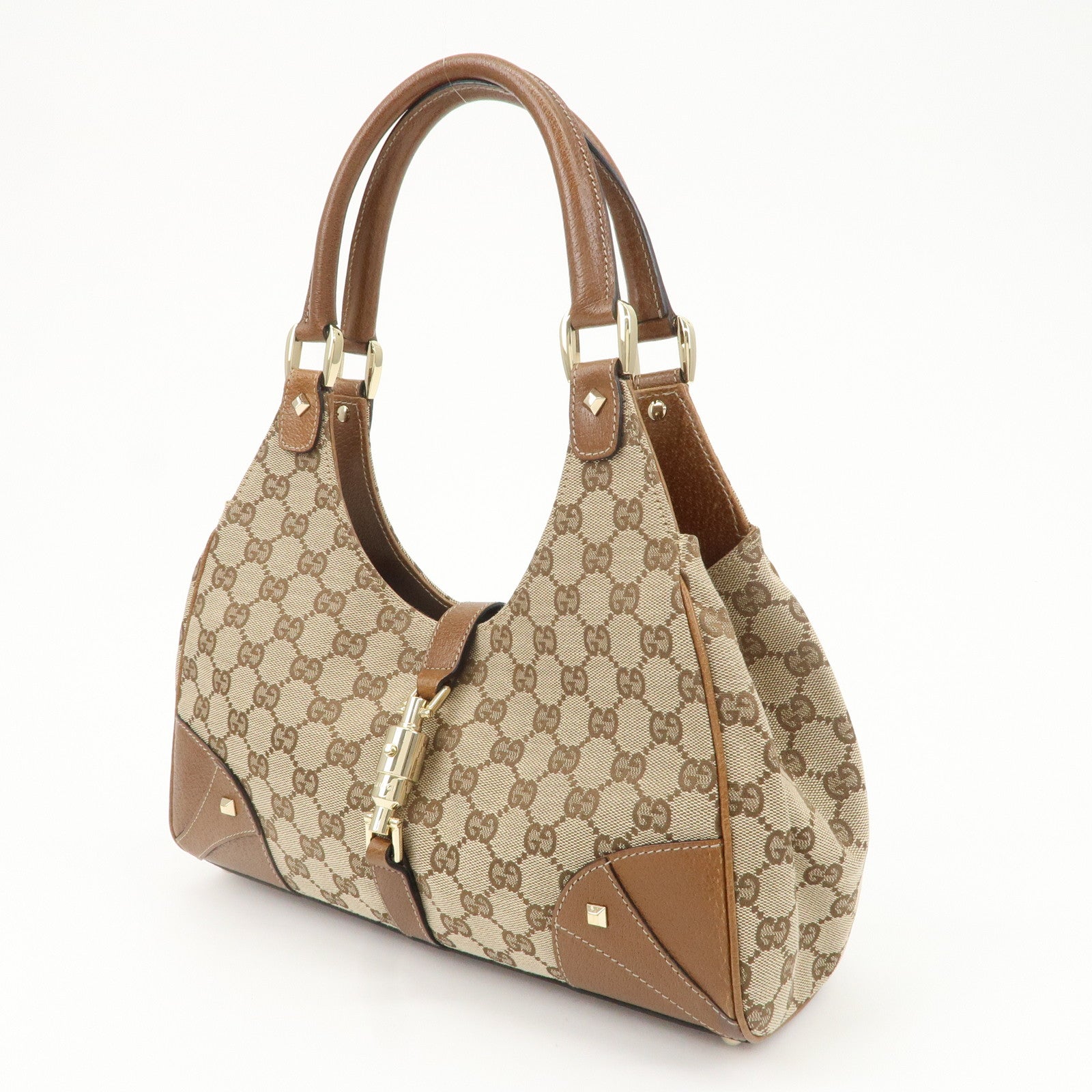 GUCCI New Jackie GG Canvas Leather Shoulder Bag Beige Brown 124407 Used