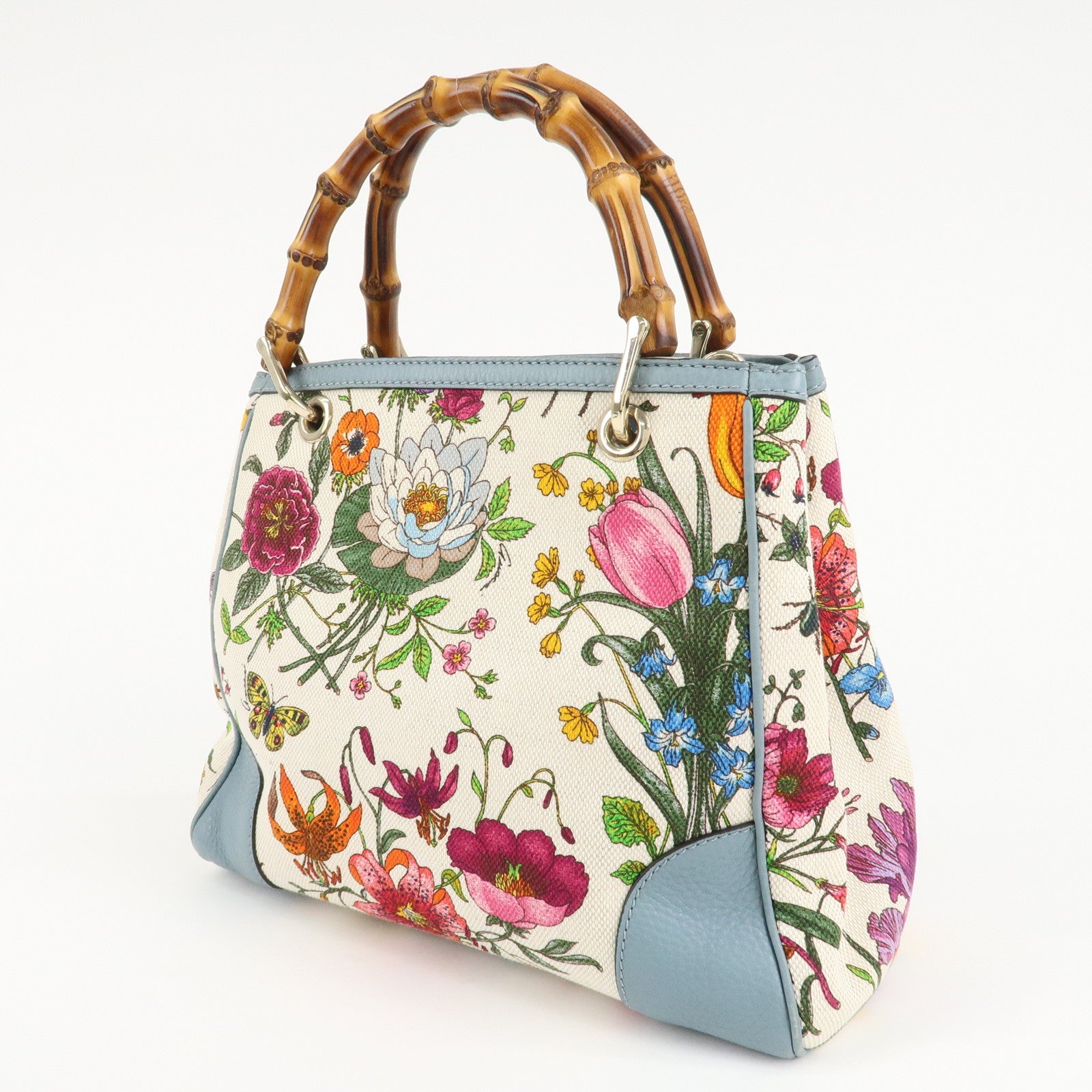 GUCCI Bamboo Canvas Leather 2Way Bag Flora Japan Limited 336032 Used