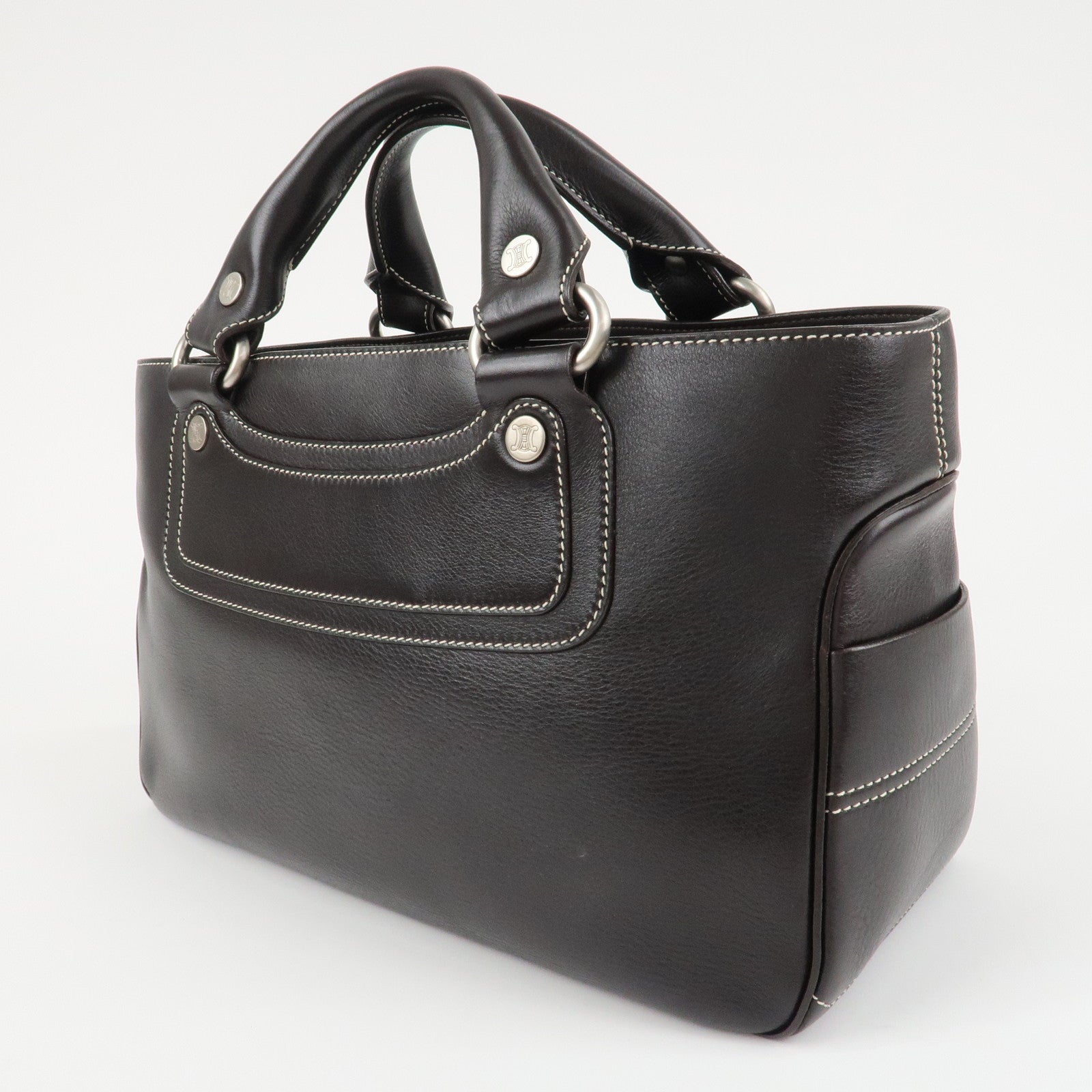 CELINE Leather Boogie Bag Hand Bag Tote Bag Dark Brown Used
