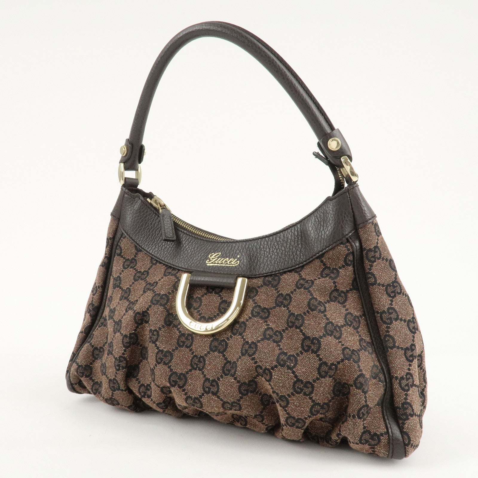 GUCCI Abbey GG Canvas Leather Shoulder Bag Black 265692 Used