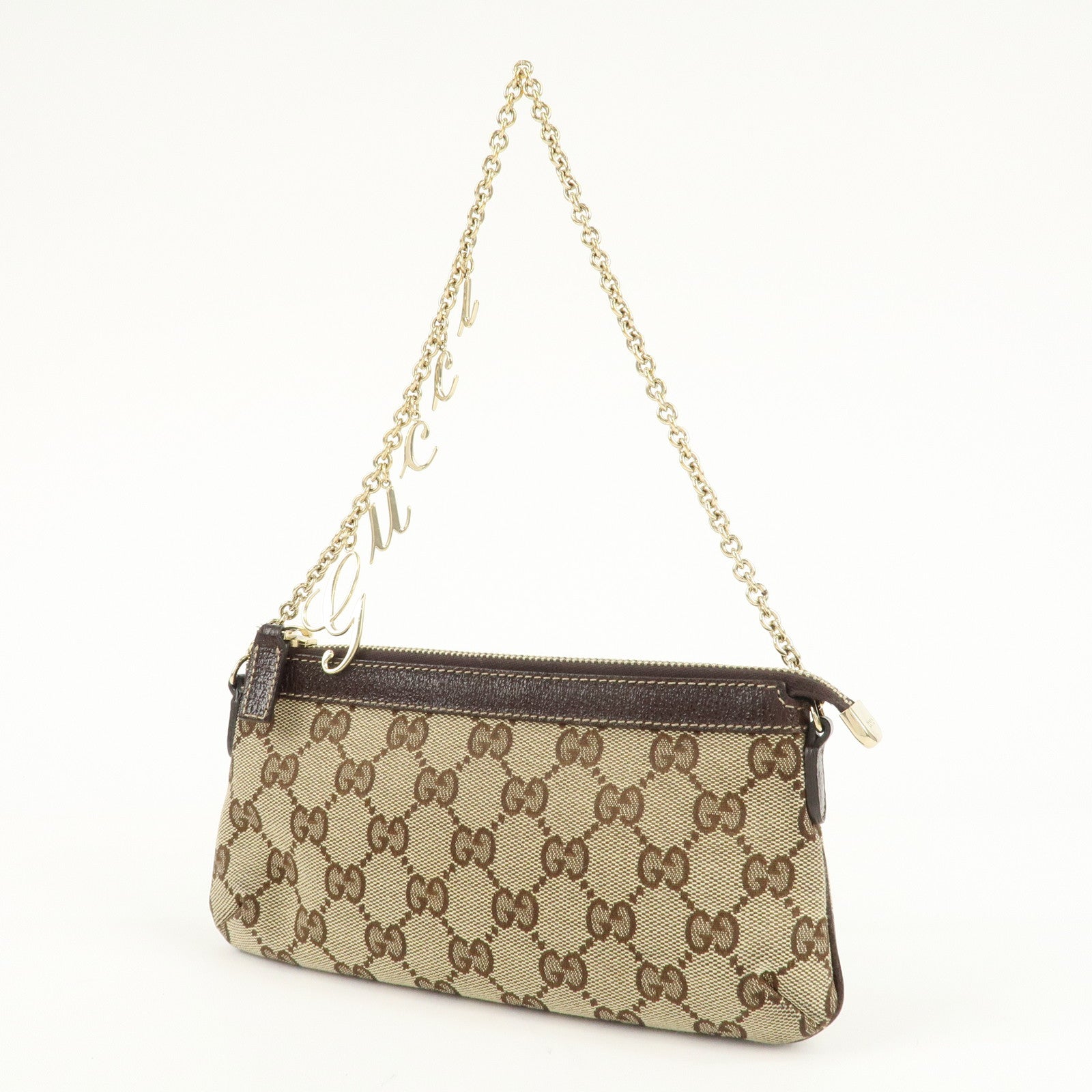 GUCCI GG Canvas Leather Chain Hand Bag 170050 205027 Brown Used