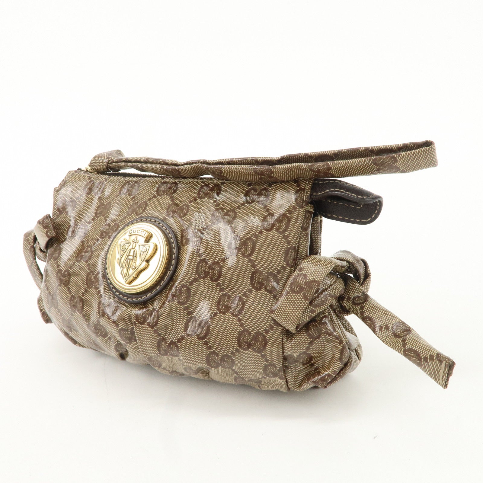GUCCI Hysteria GG Crystal Leather Pouch Beige Brown 203632 Used
