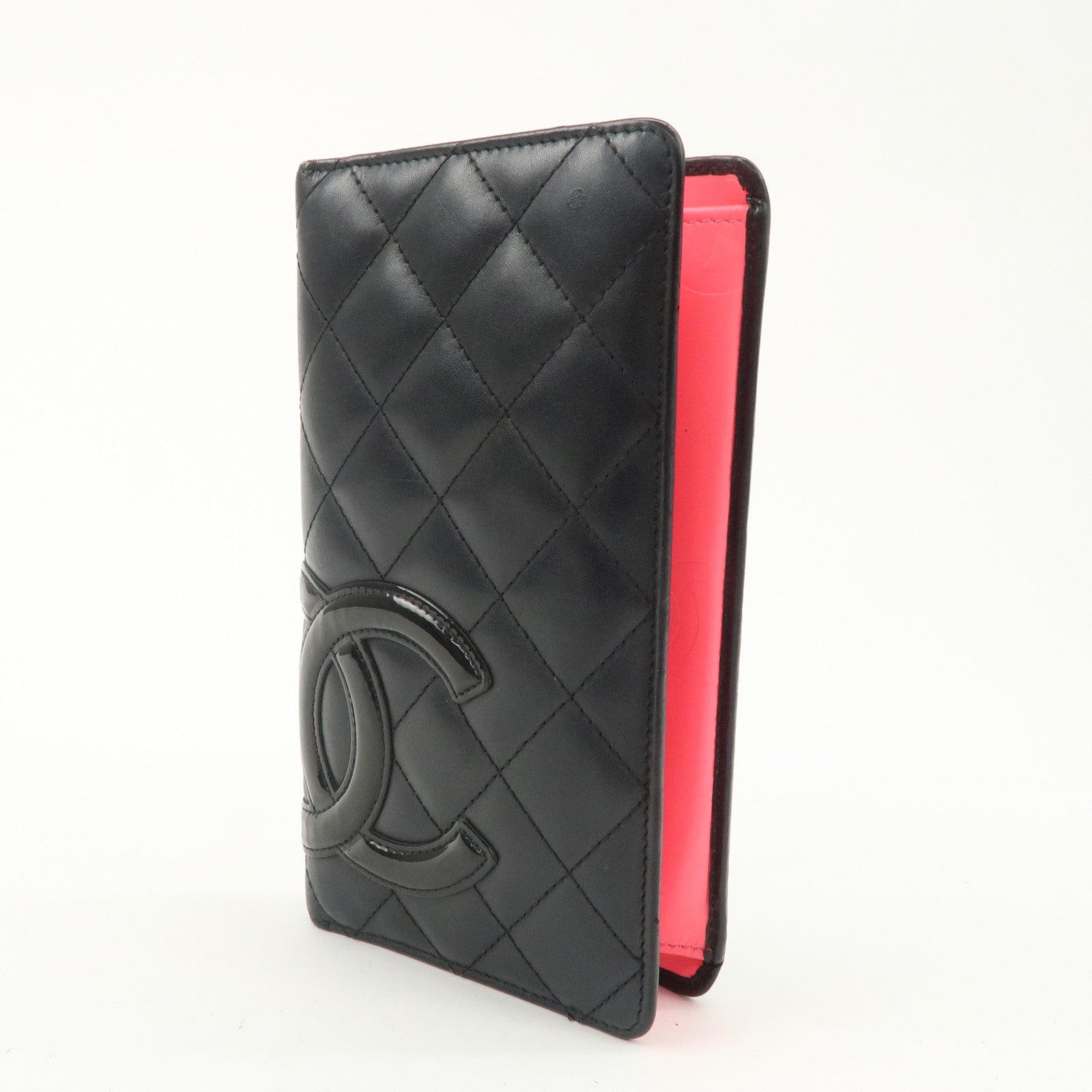 CHANEL Cambon Line Patent Leather Bi-fold Wallet Black A26717 Used