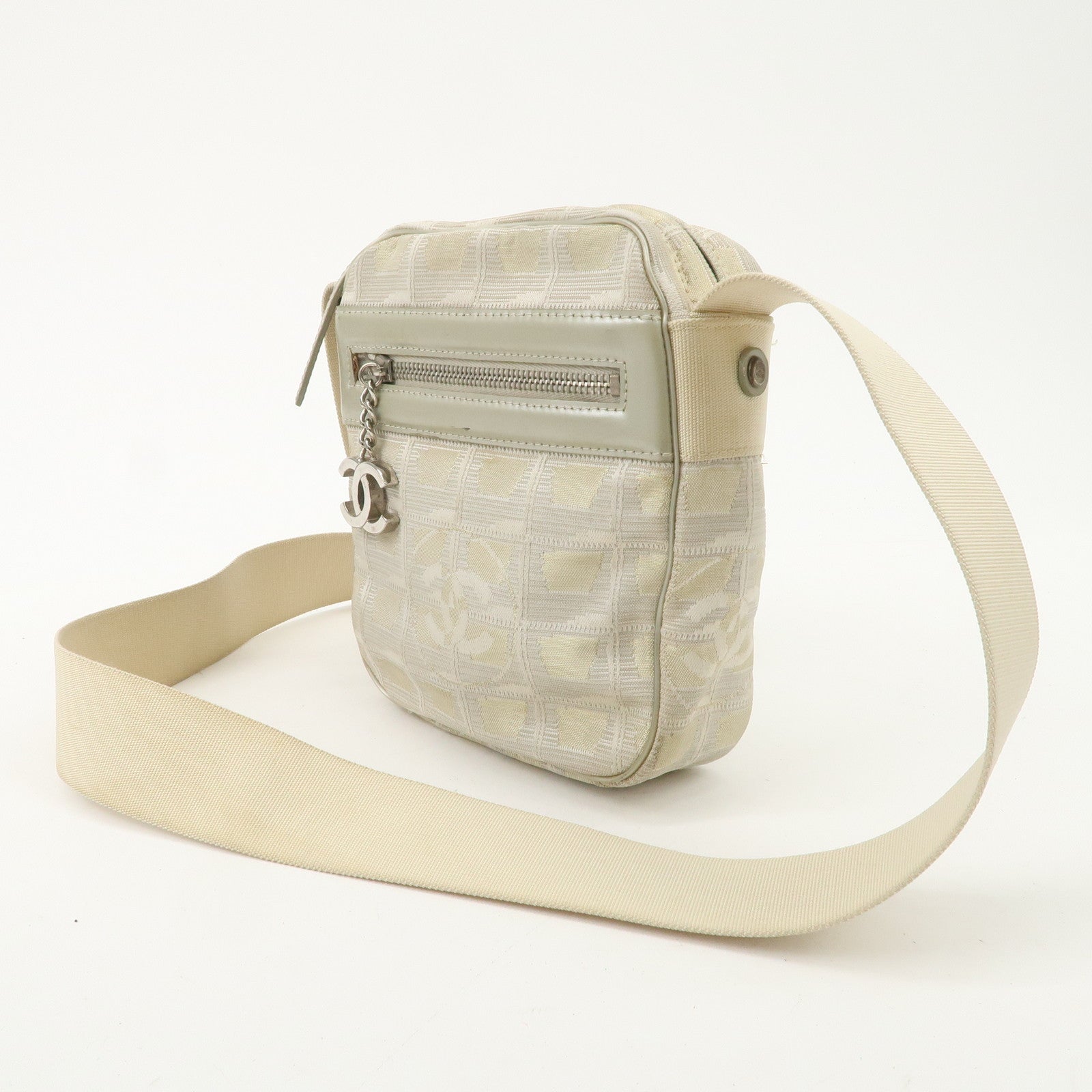 CHANEL New Travel Line Nylon Jacquard Leather Shoulder Bag Used