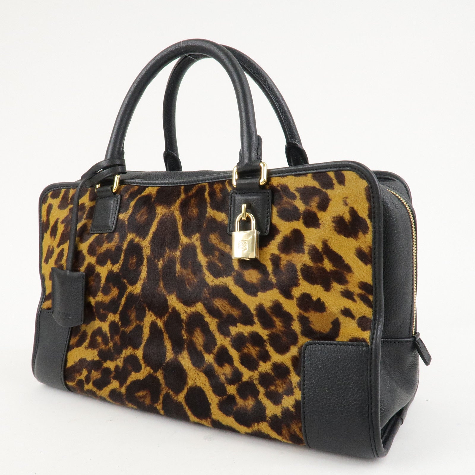 LOEWE Unborn Calf Leather Amasona 36 Hand Bag Brown Black Used