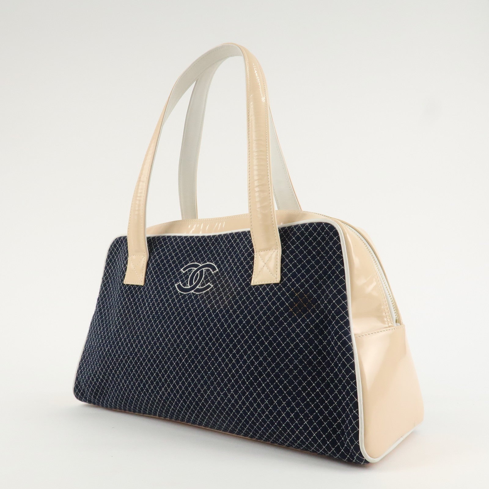 CHANEL COCO Mark Matelasse Canvas Patent Leather Tote Bag Used