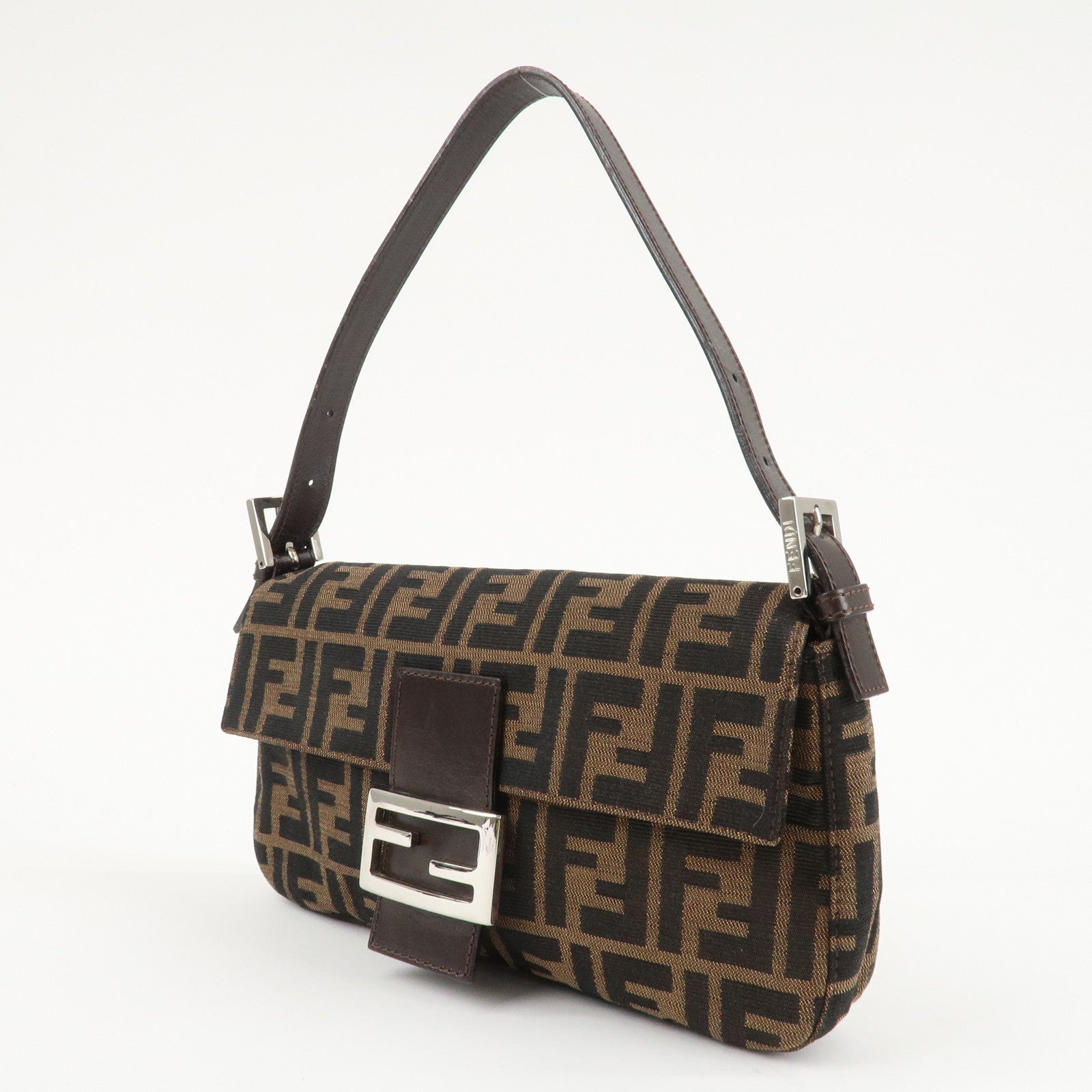 FENDI Mamma Baguette Zucca Canvas Shoulder Bag Brown Black 26424 Used