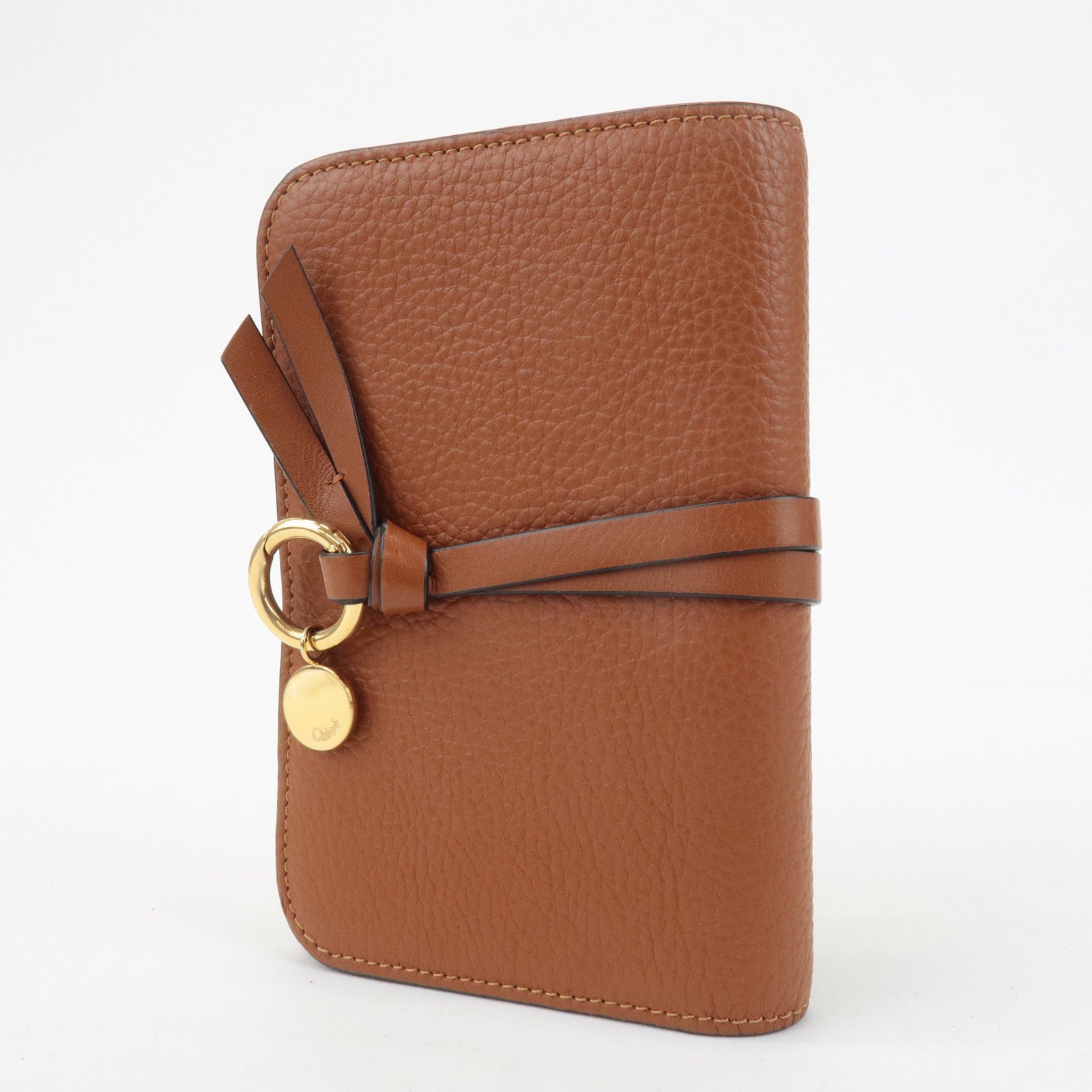 CHLOE Alphabet Leather Small Tri-fold Compact Wallet Brown Used