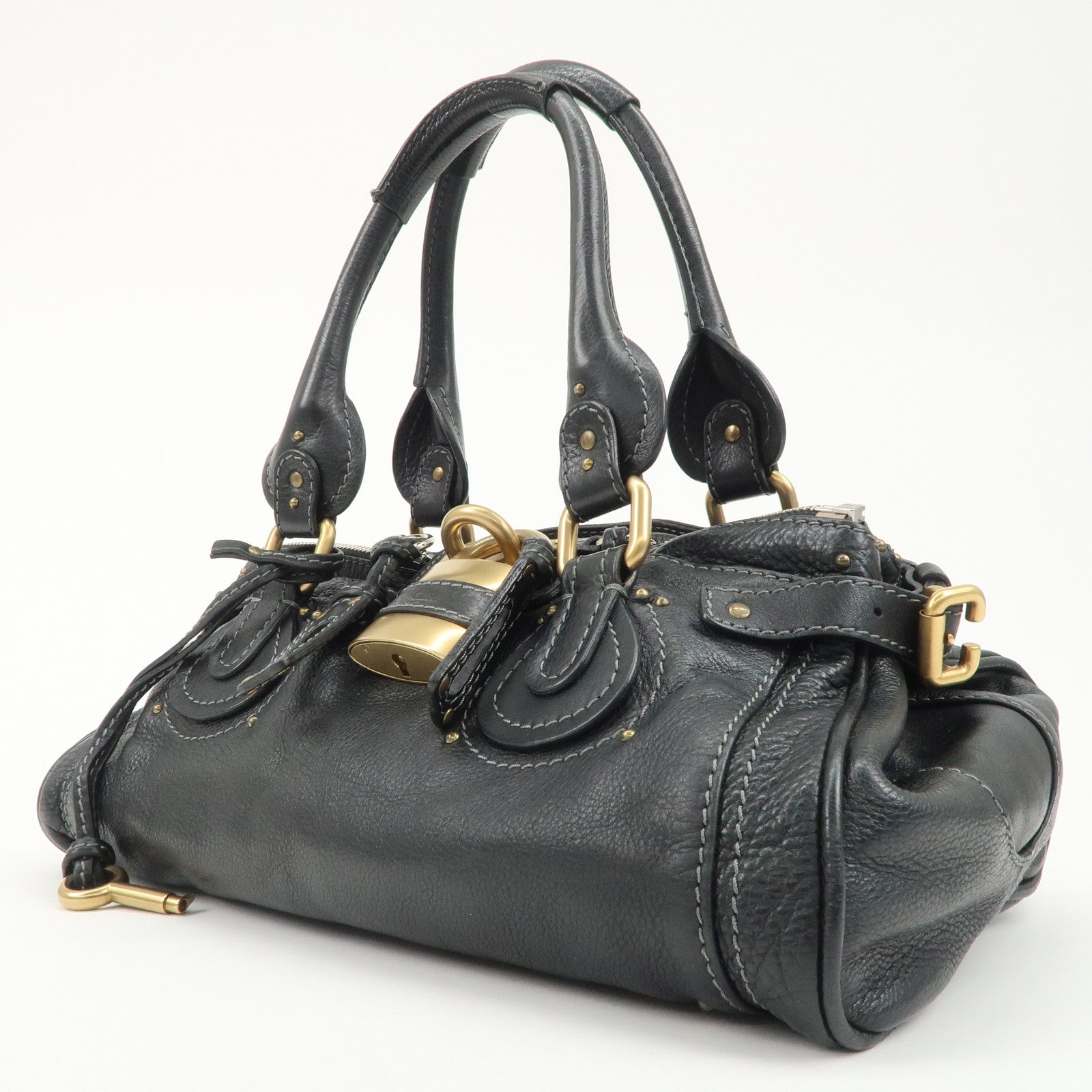 Chloe Paddington Leather Hand Bag Black Gold Hardware Used