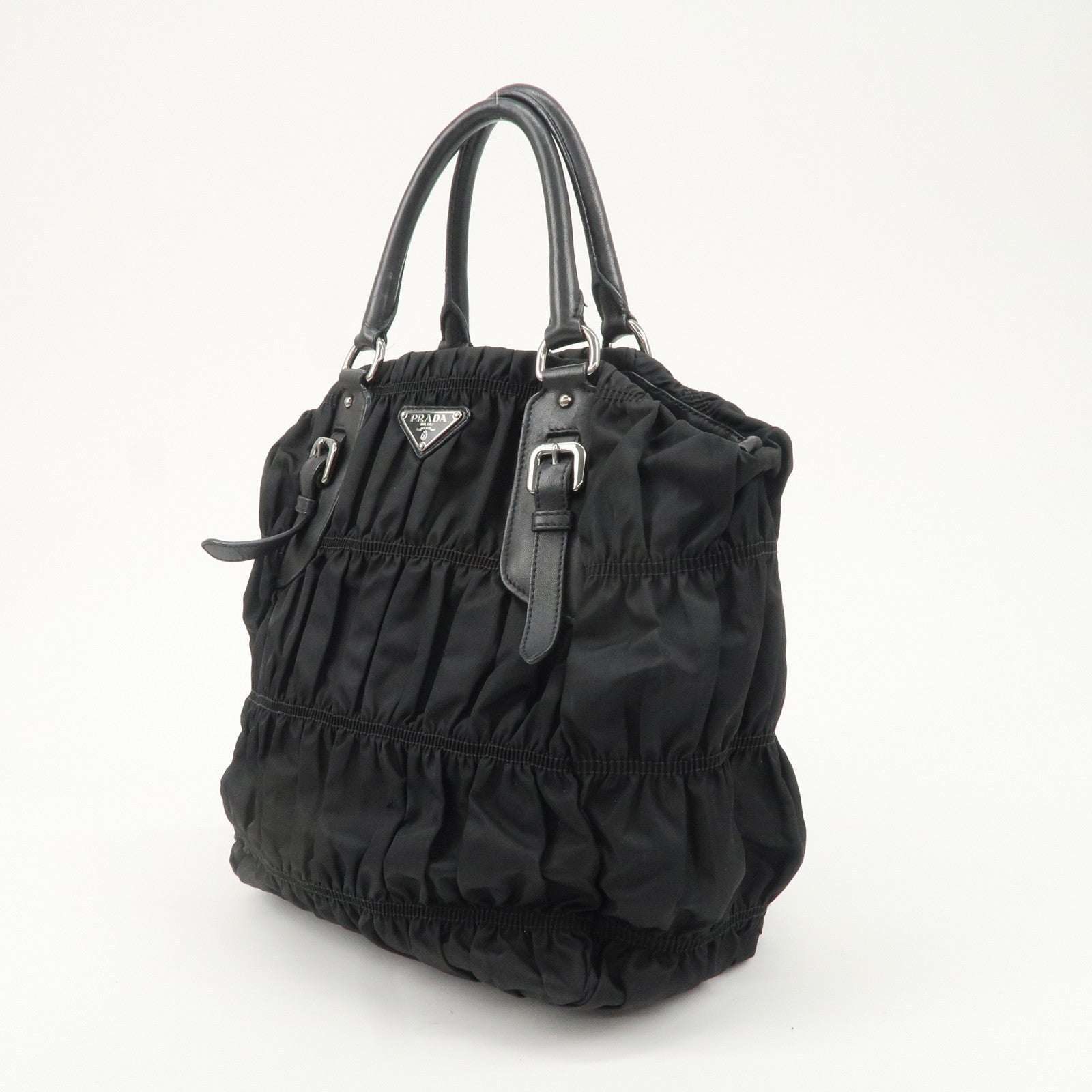 PRADA Logo Nylon Leather Gathered Shoulder Bag BN1616 Used