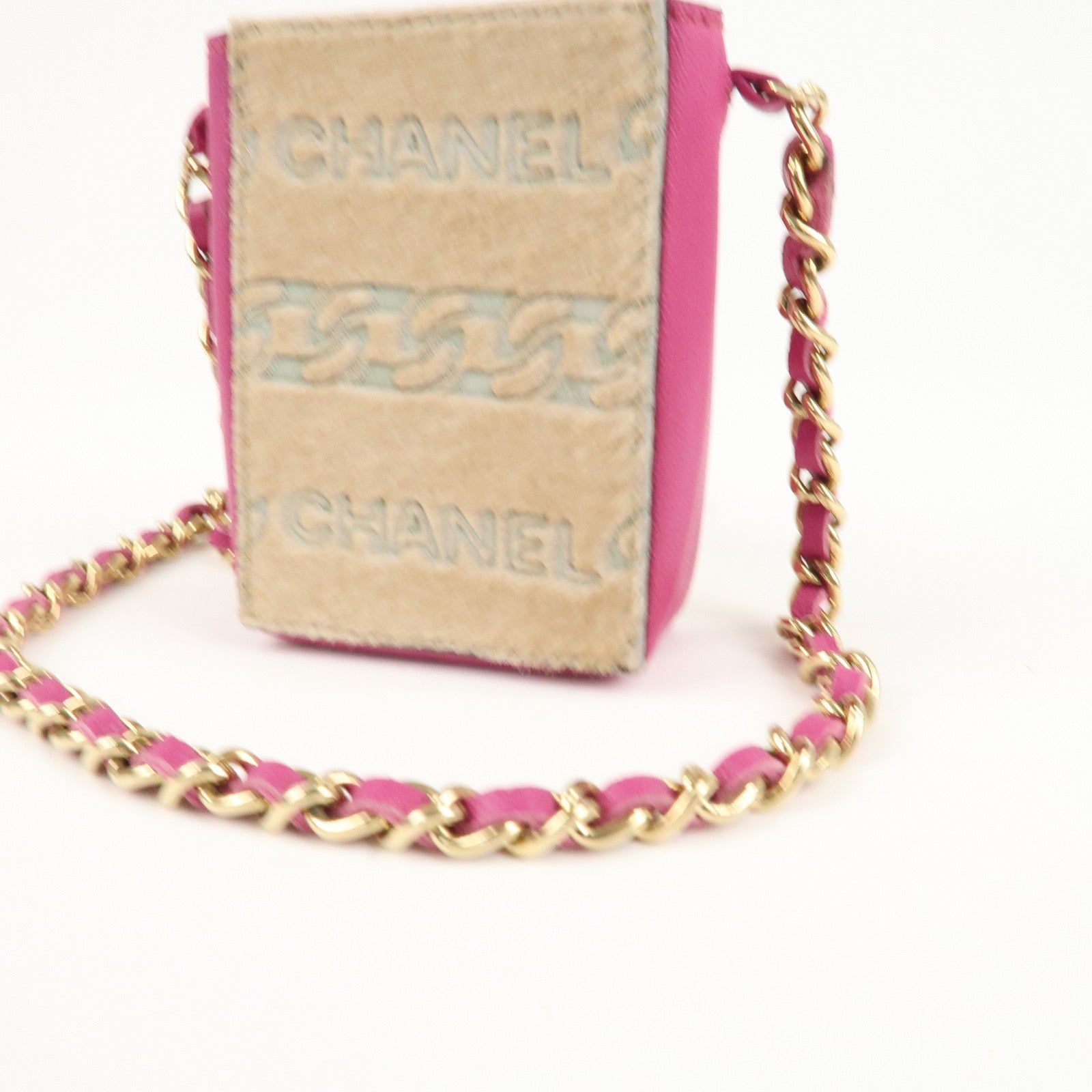 CHANEL Unborn Calf Lamb Skin Chain Shoulder Cigarette Case Used