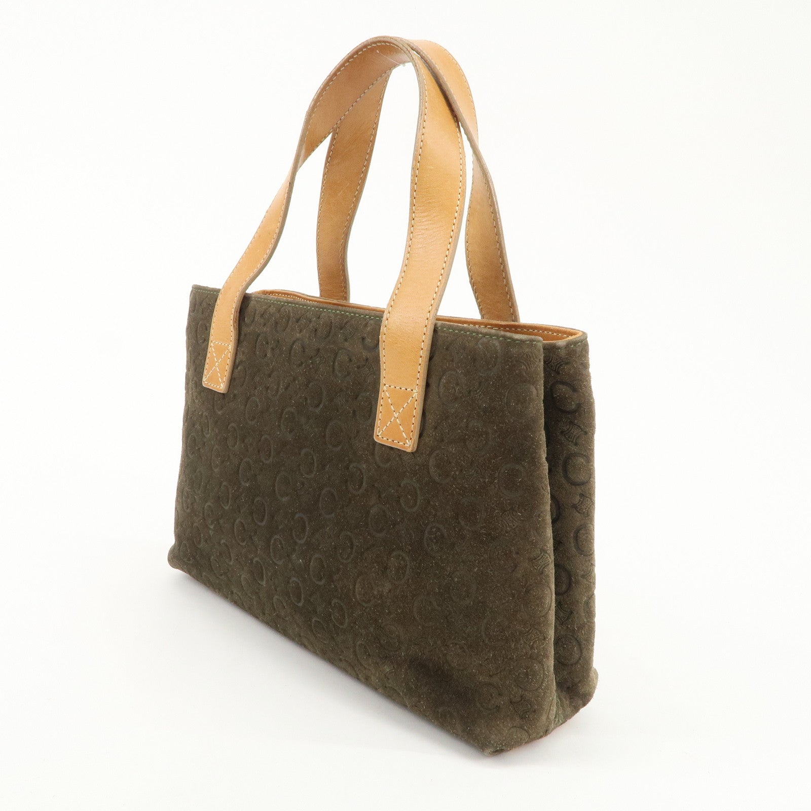 CELINE C Macadam Suede Leather Tote Bag Khaki Brown Used