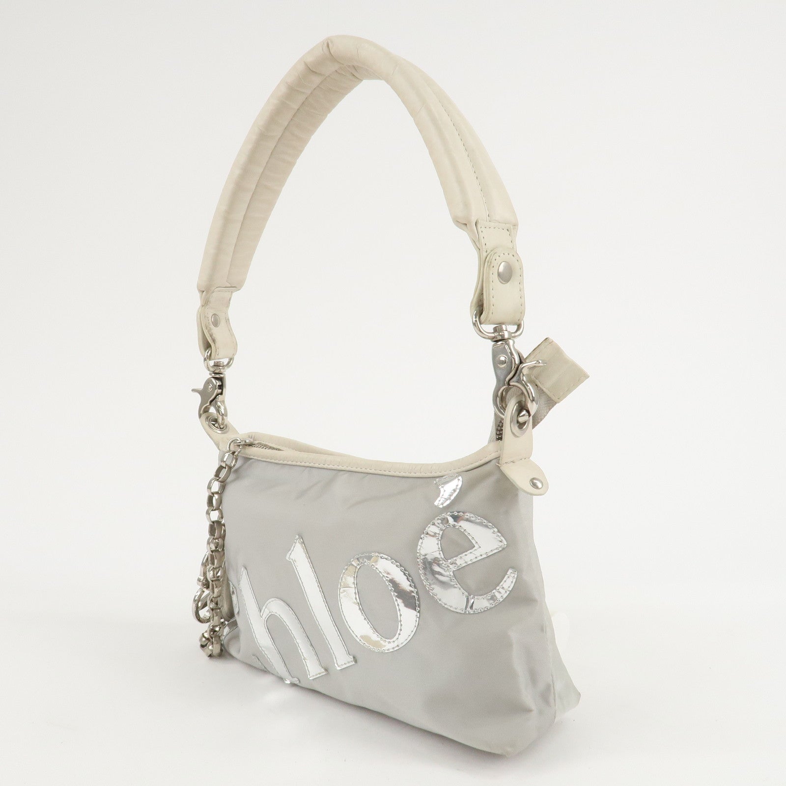 Chloe 2Way Nylon Leather Bag Shoulder Bag Light Gray White Used