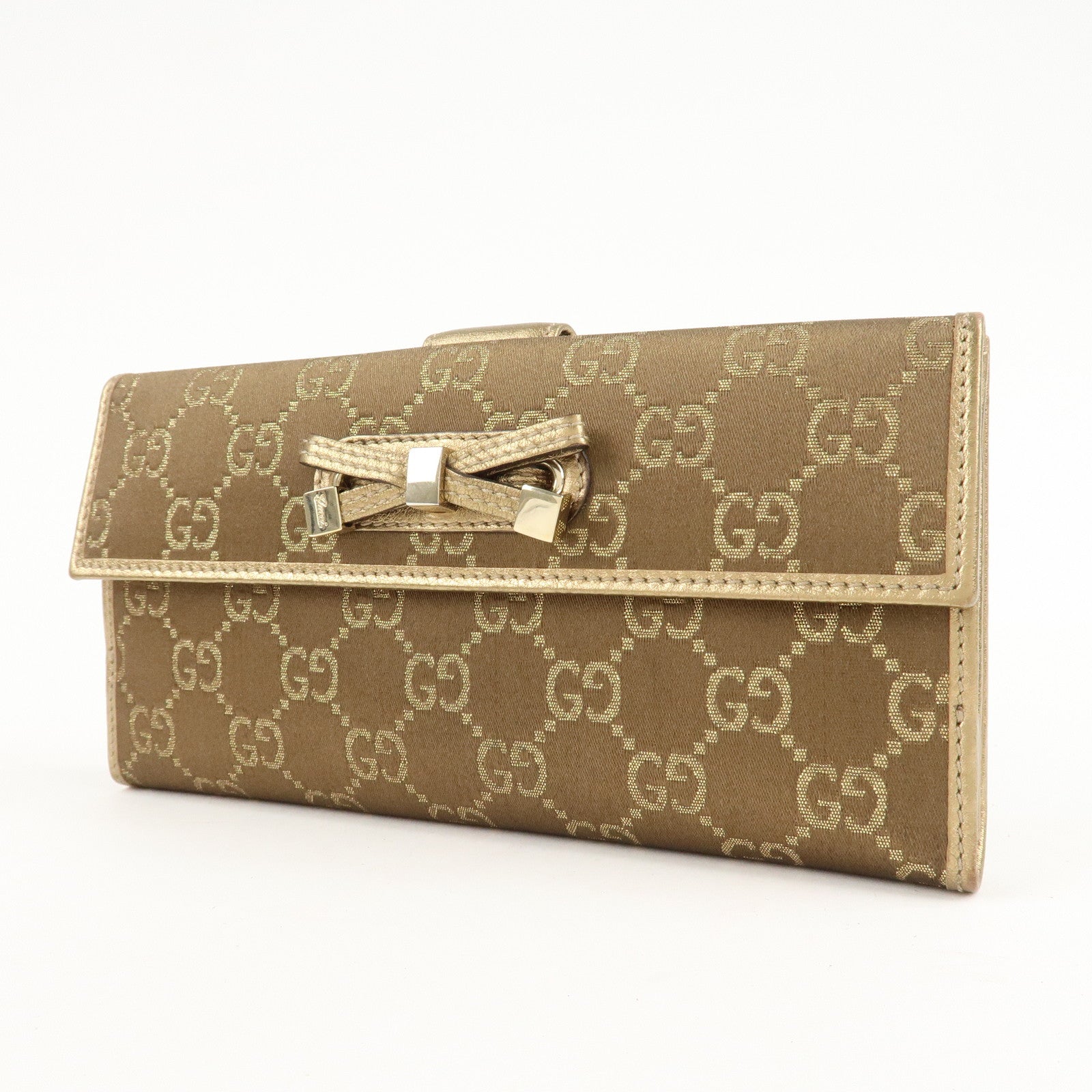 GUCCI Princy GG Satin Leather W Hook Bifold LongWallet 167464 Used