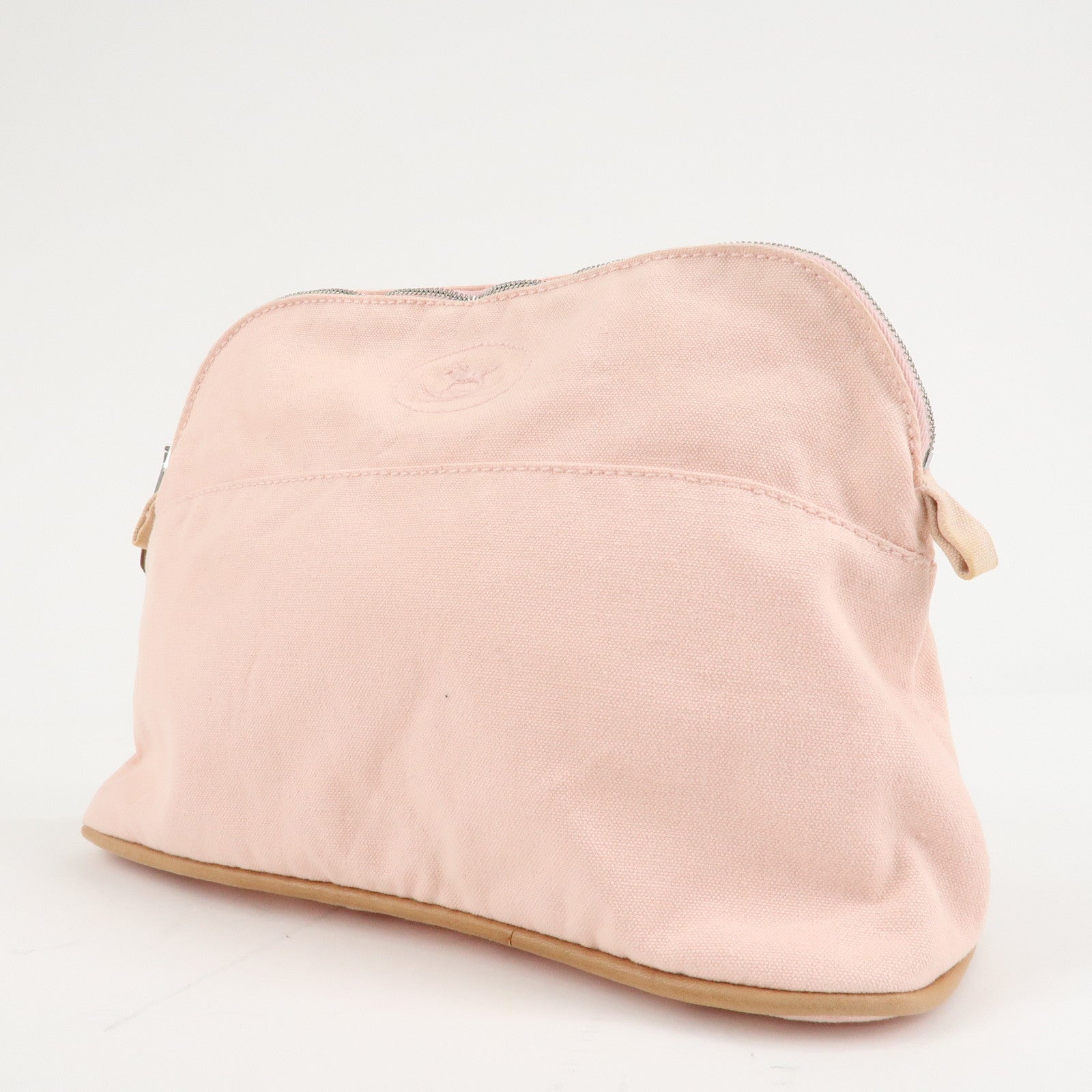 HERMES Canvas Leather Bolide PM Pouch Cosmetic Pouch Pink Used