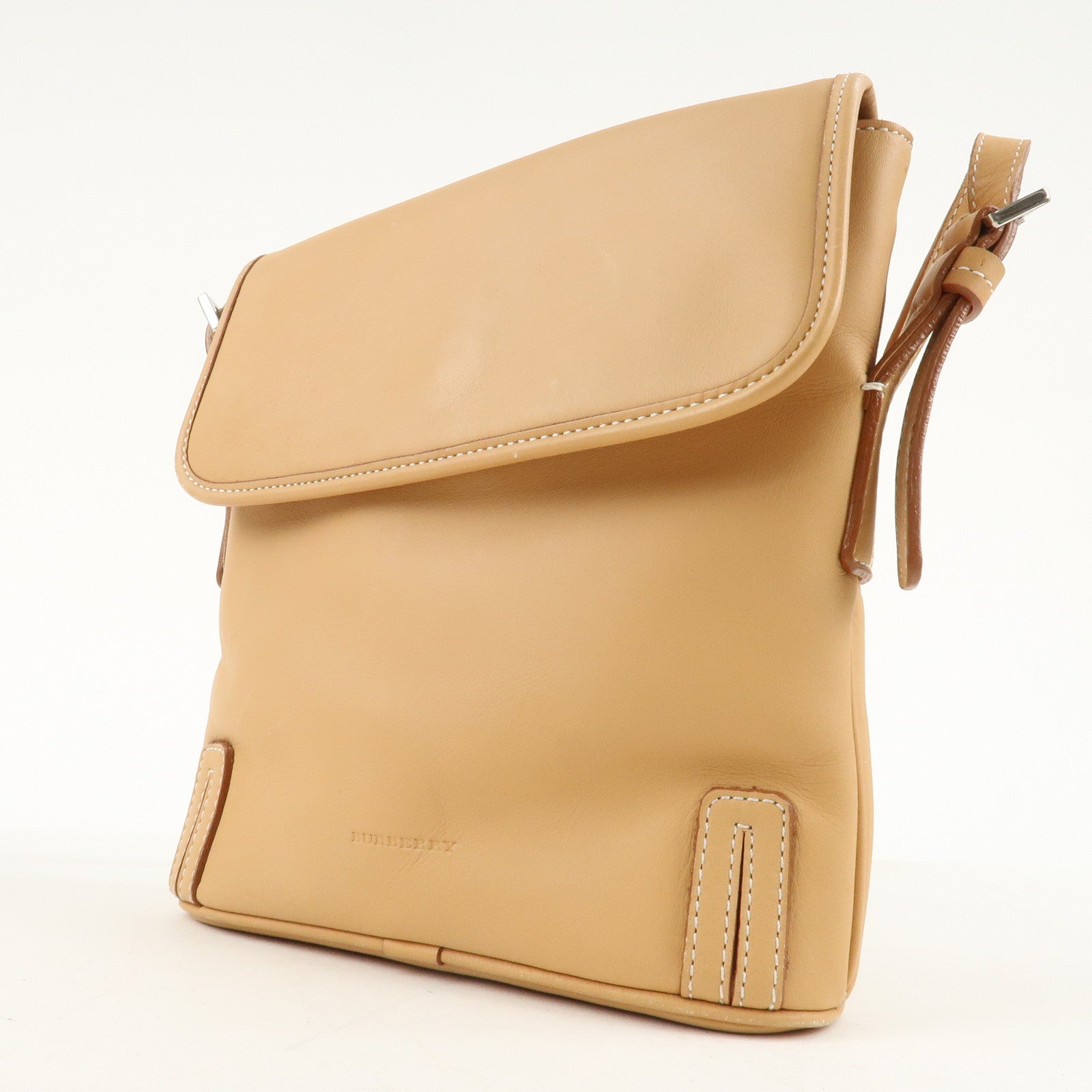 BURBERRY Leather Shoulder Bag Crossbody Bag Beige Used