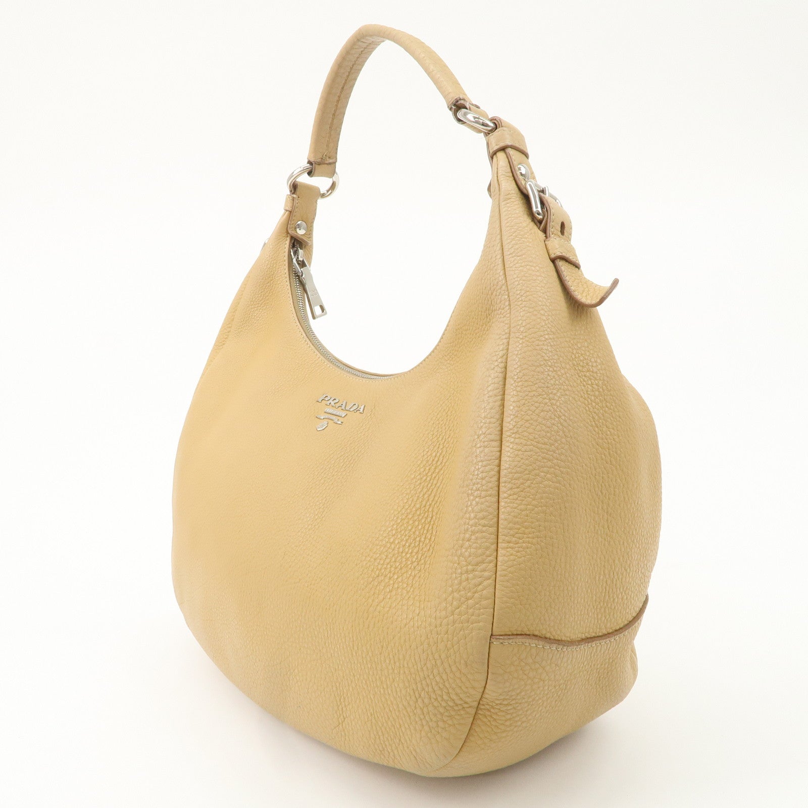 PRADA Leather Shoulder Bag Beige BR4311 Used