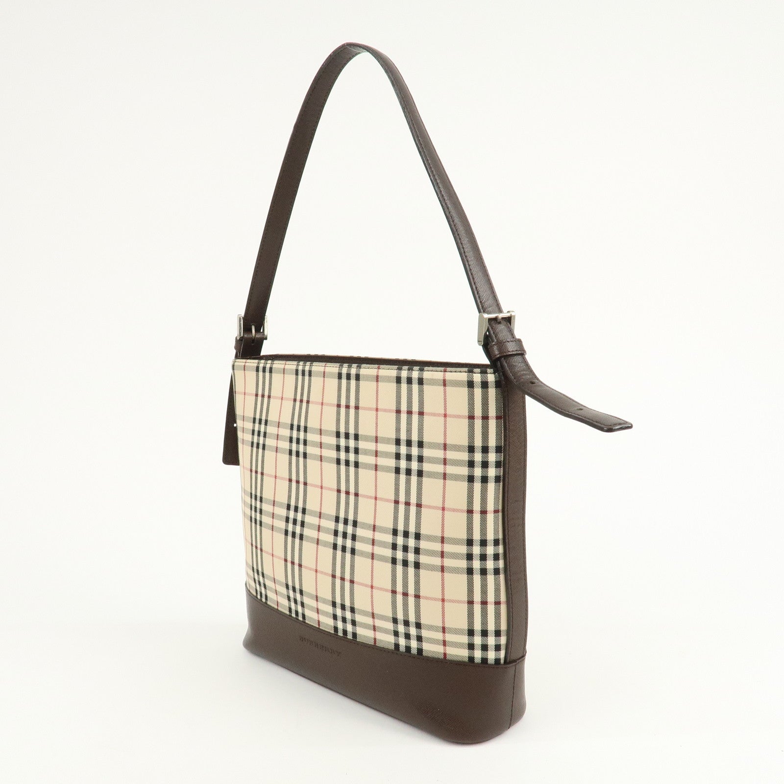 BURBERRY Canvas Leather Nova Plaid Semi Shoulder Bag Used