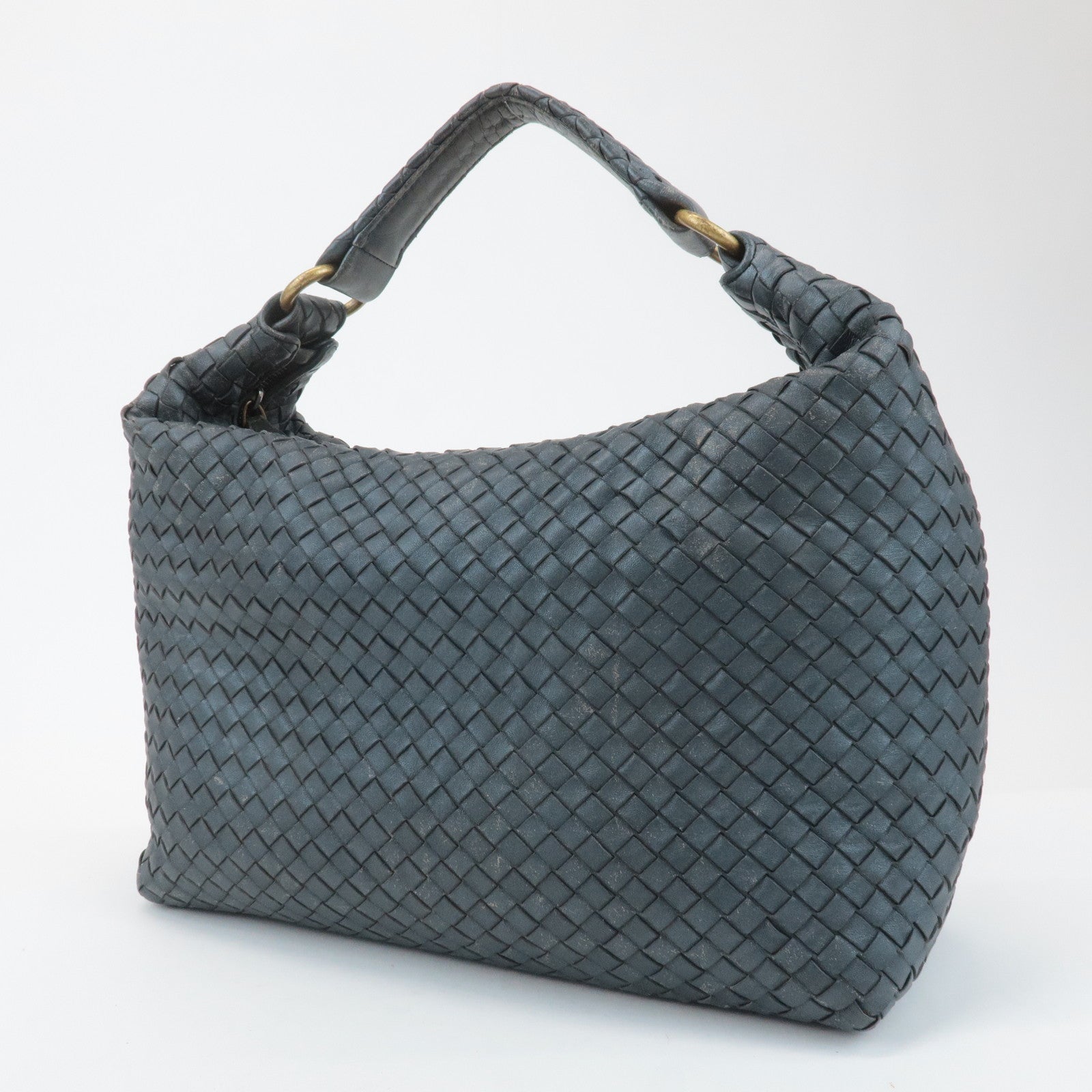 BOTTEGA VENETA Intrecciato Leather Shoulder Bag Gray 181347 Used