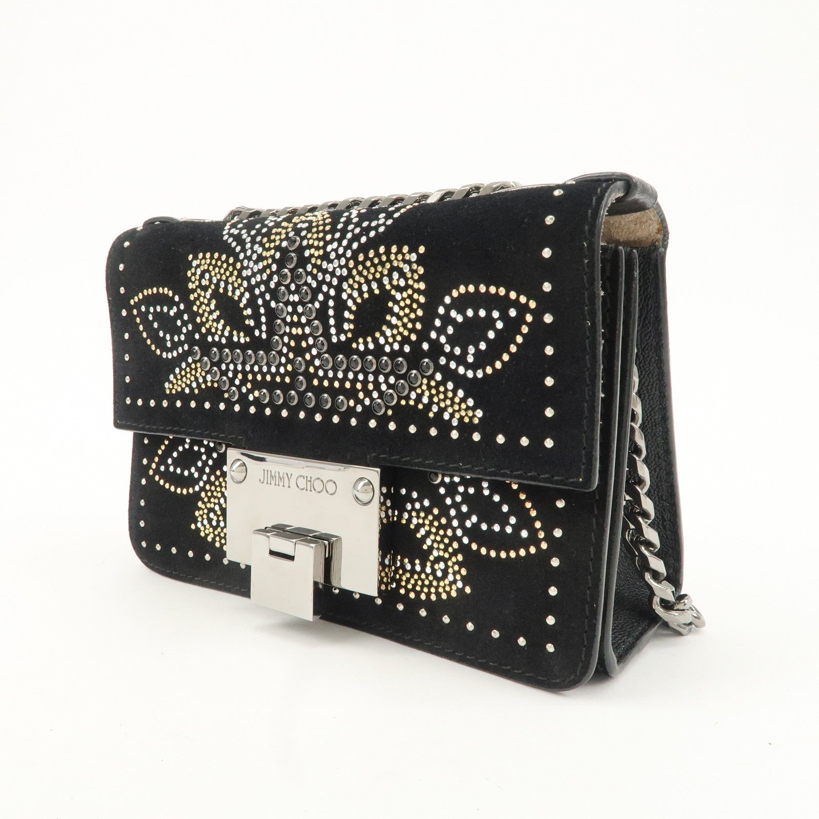 JIMMY CHOO Suede Leather Level Soft Mini Chain Shoulder Bag Used