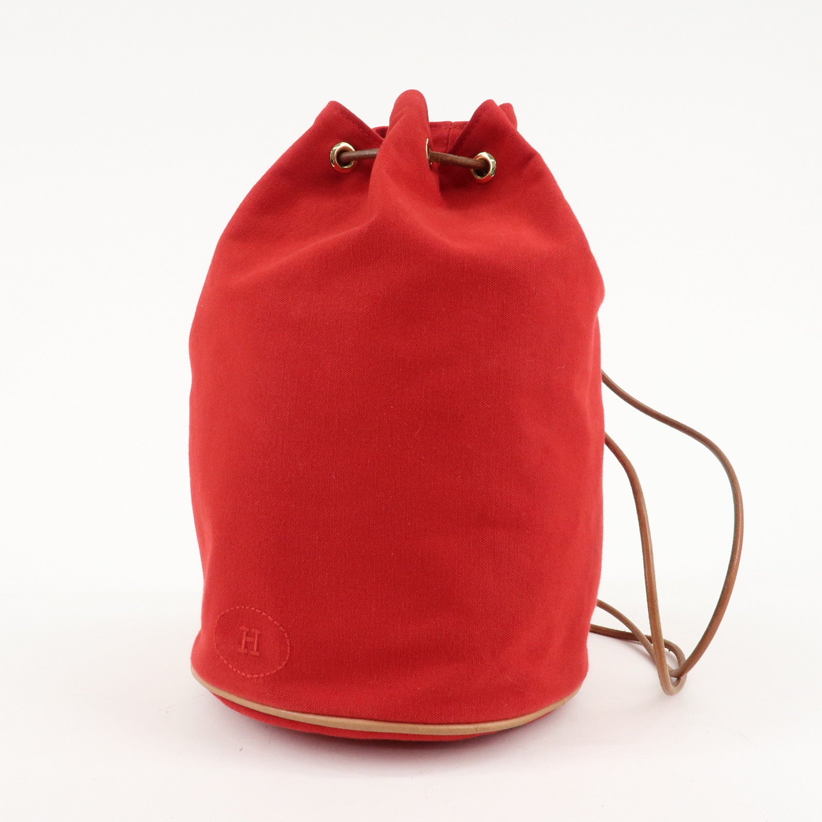 HERMES Canvas Leather Porochon Mimil PM Shoulder Bag Red Used