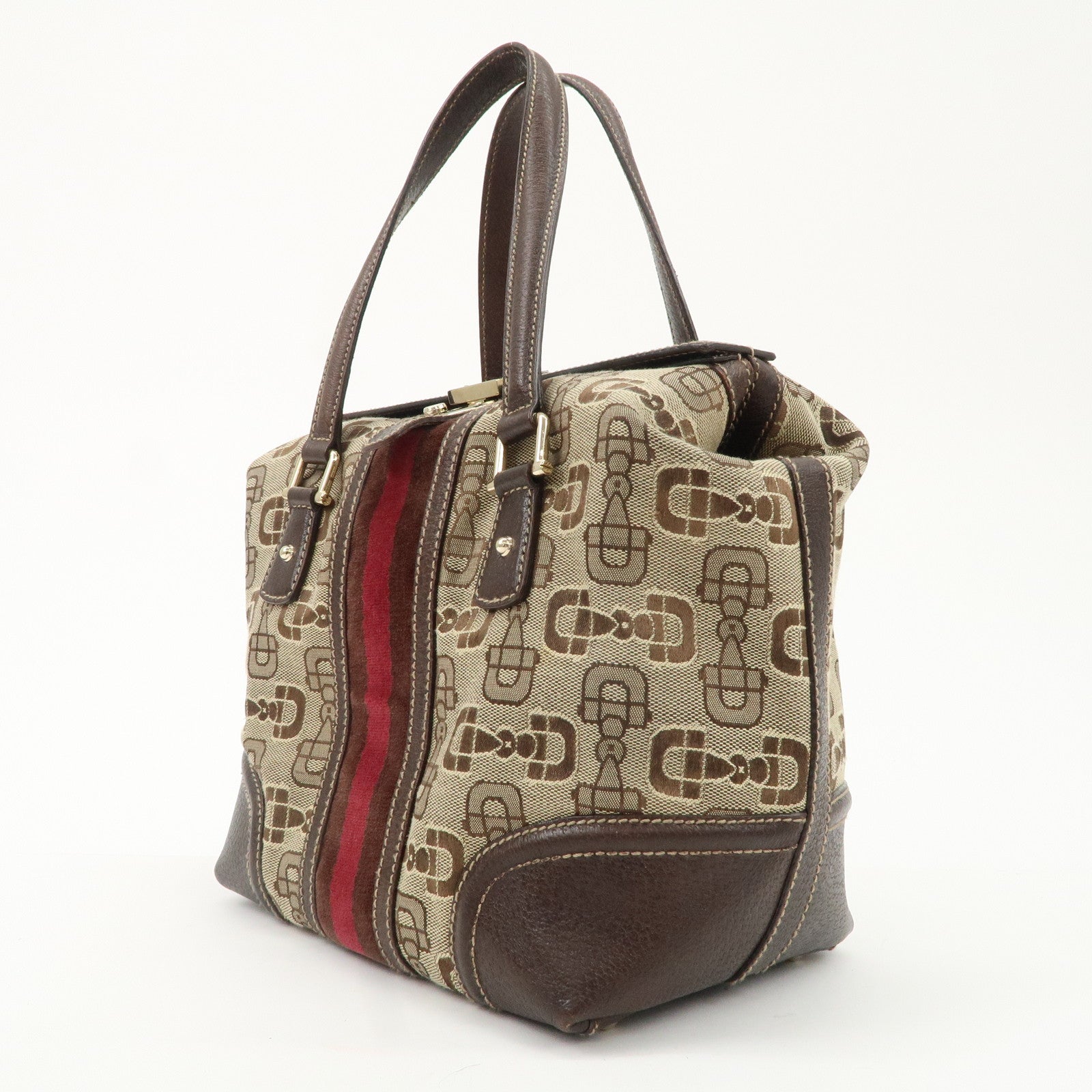 GUCCI Sherry Canvas Leather Doctor's Bag Hand Bag Beige 146002 Used