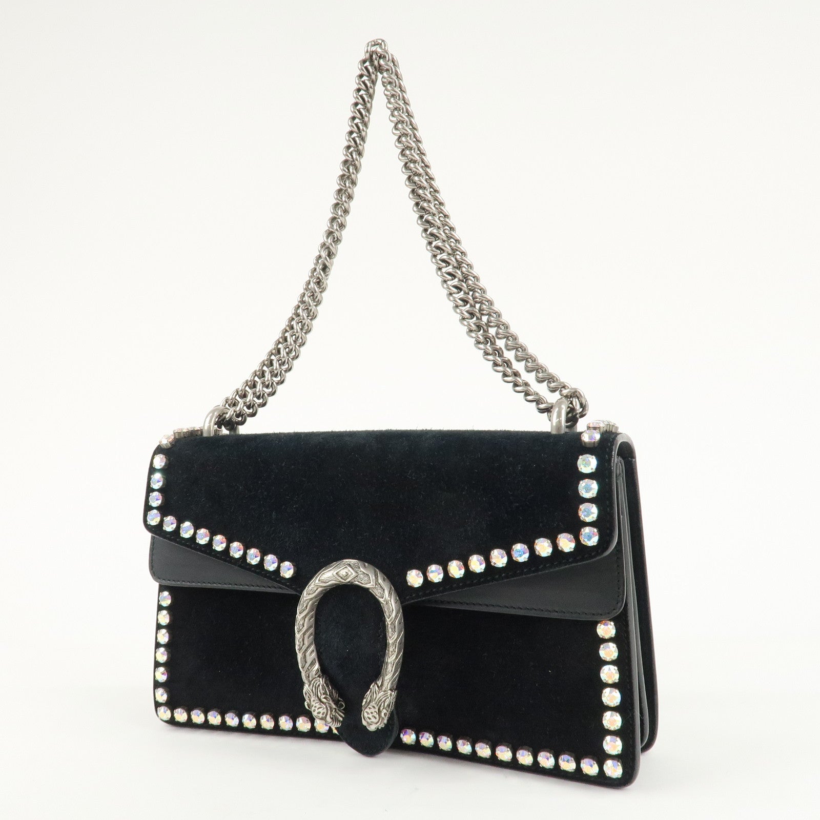 GUCCI Dionysus Leather Suede Crystal Bijou Chain Shoulder Bag Used