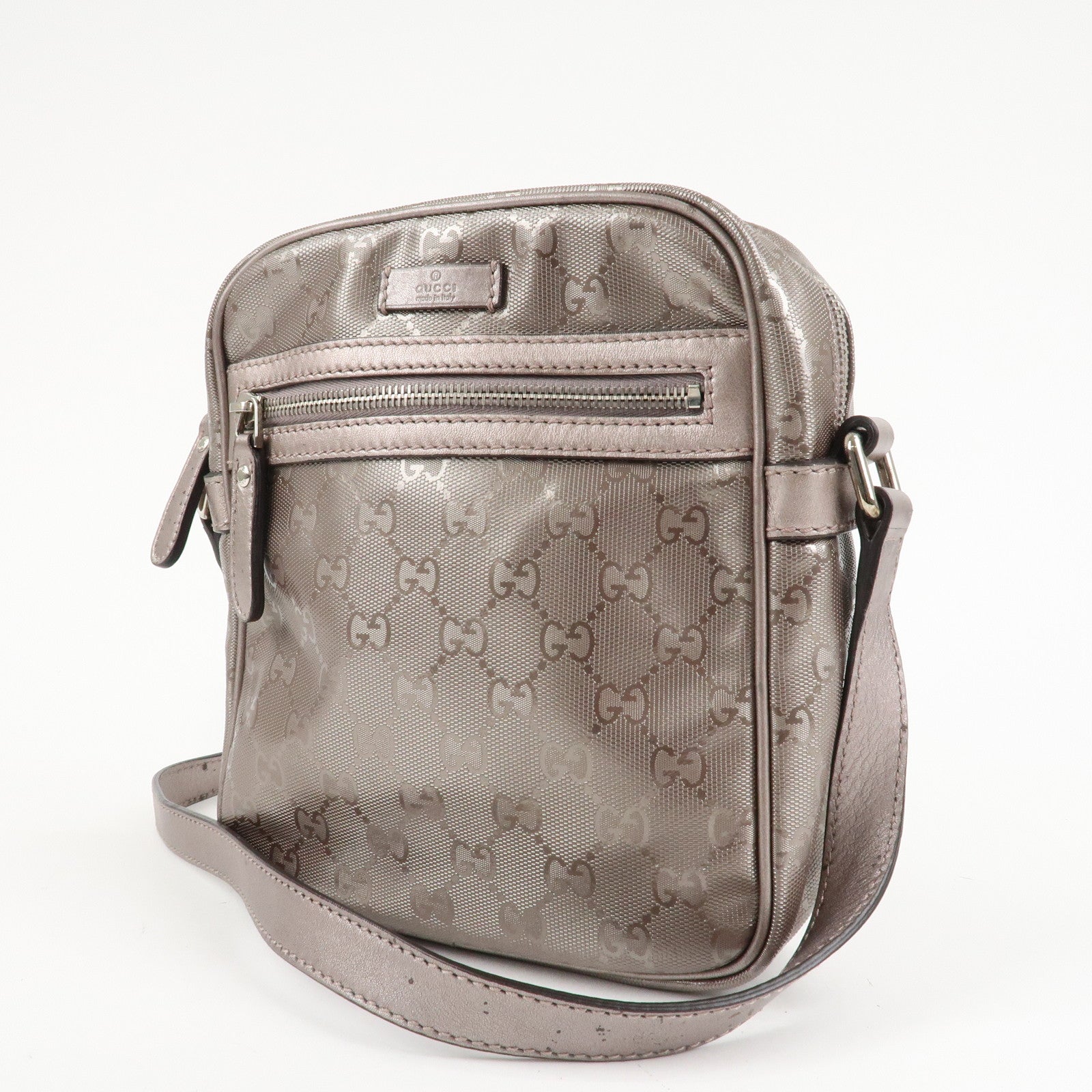 GUCCI GG Imprime PVC Leather Shoulder Bag Metallic Rose gold 233268 Used