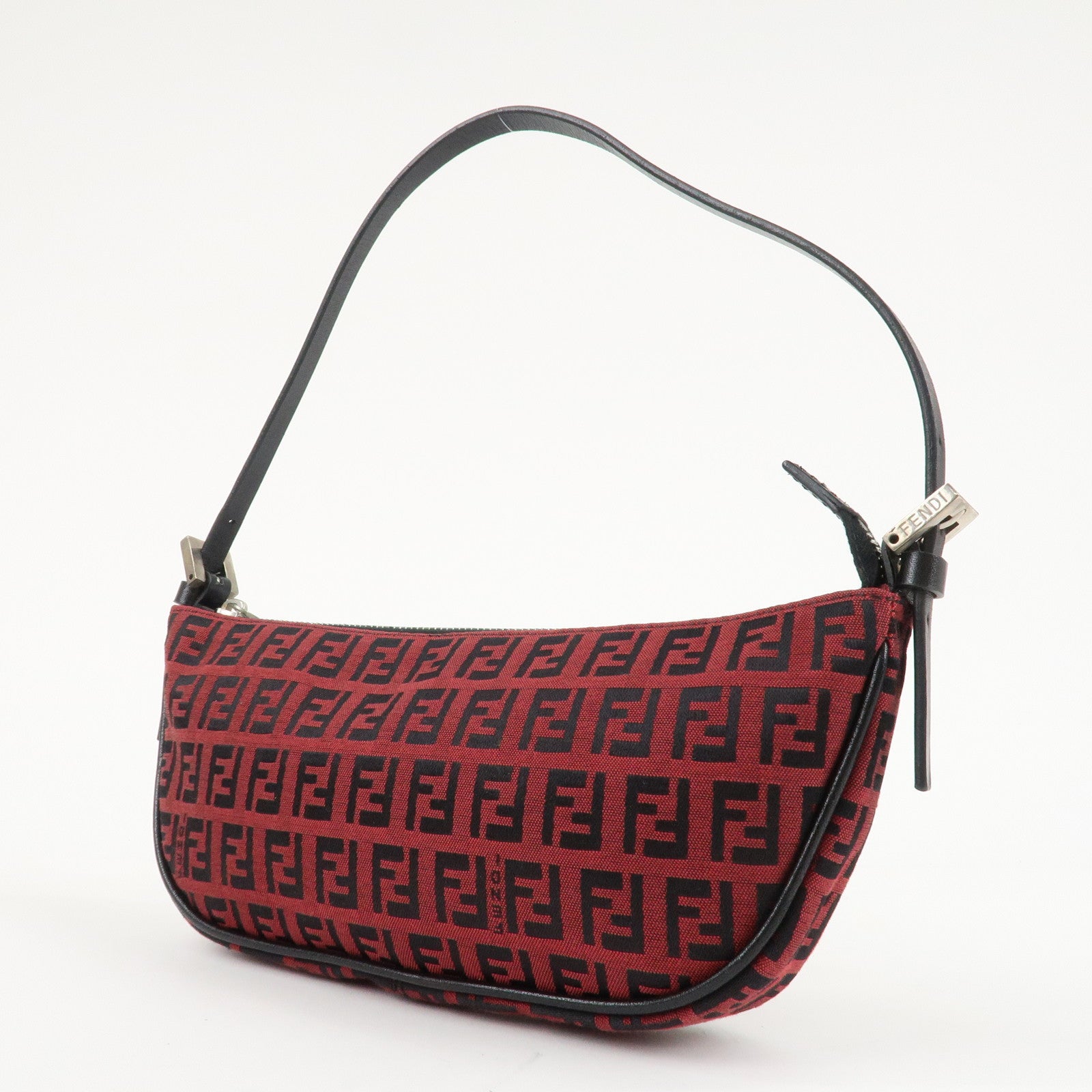 FENDI Zucchino Canvas Leather Accessory Pouch Hand Bag Black Red Used