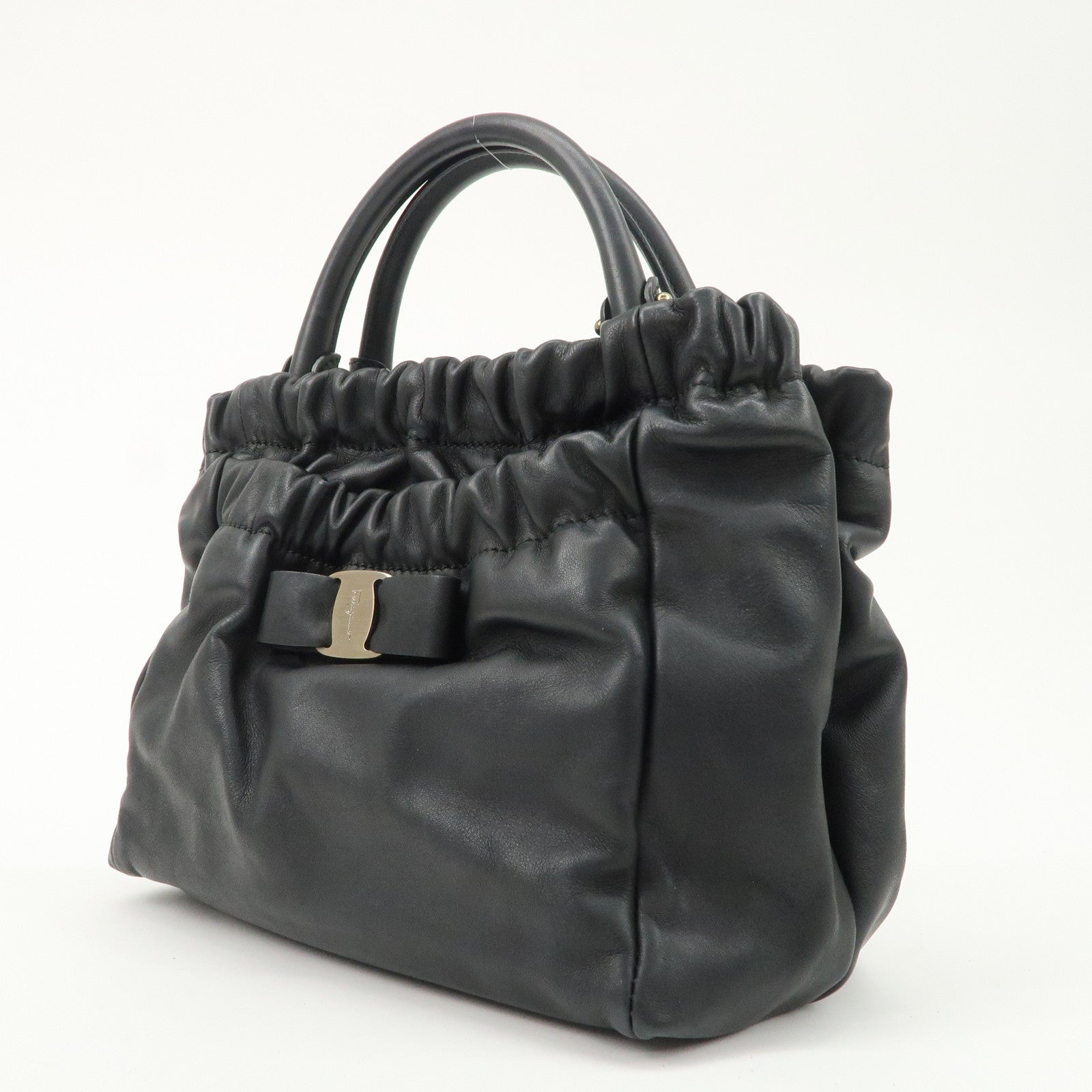 Salvatore Ferragamo Leather Hand Bag Black Used