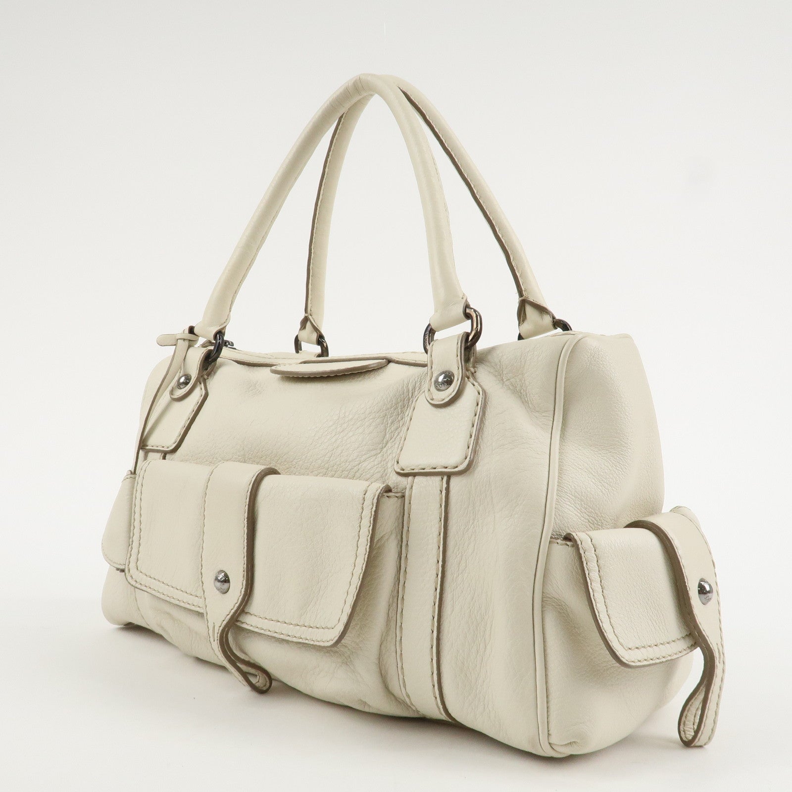 TOD'S Leather Shoulder Bag Hand Bag White Used