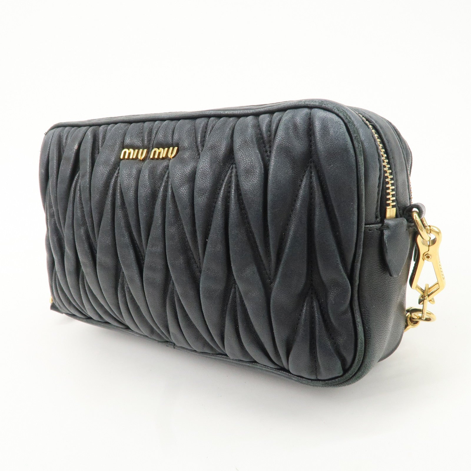 MIU MIU Matelasse Leather Shoulder Bag Black Used