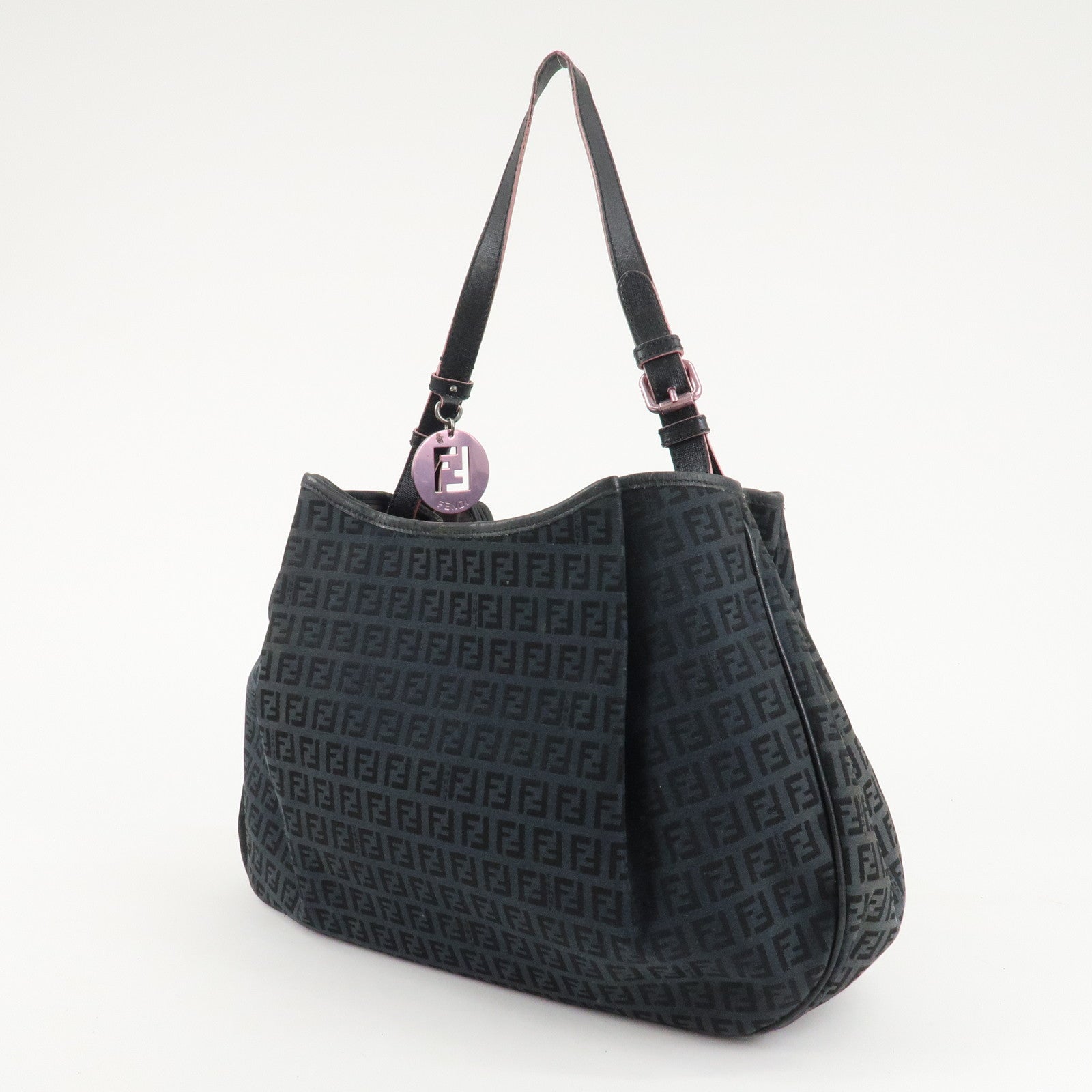 FENDI Zucchino Canvas Leather Tote Bag Black 8BH220 Used