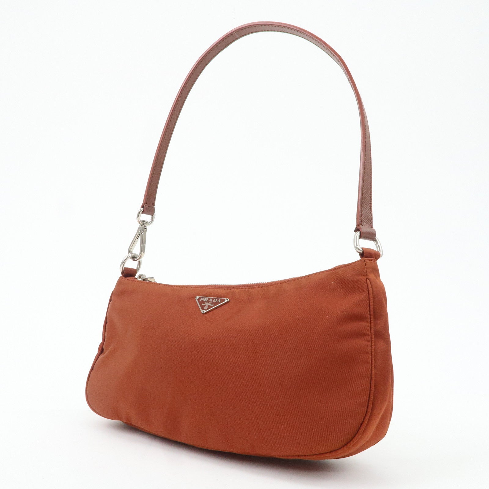 PRADA Logo Nylon Leather Shoulder Bag Hand Bag Pouch Brown Used
