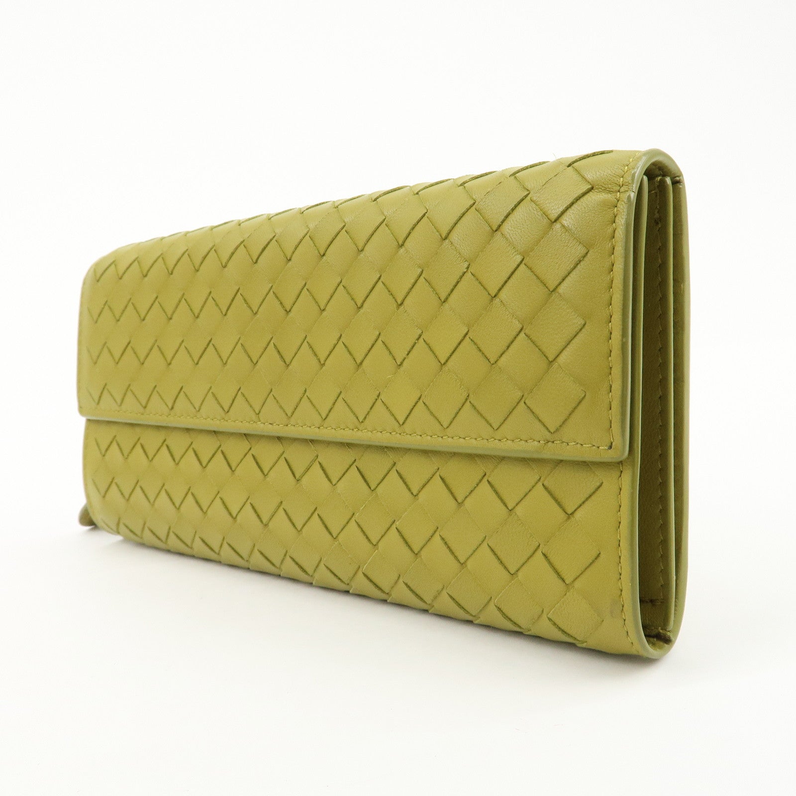 BOTTEGA VENETA Intrecciato Leather Bi-fold Long Wallet Yellow Used