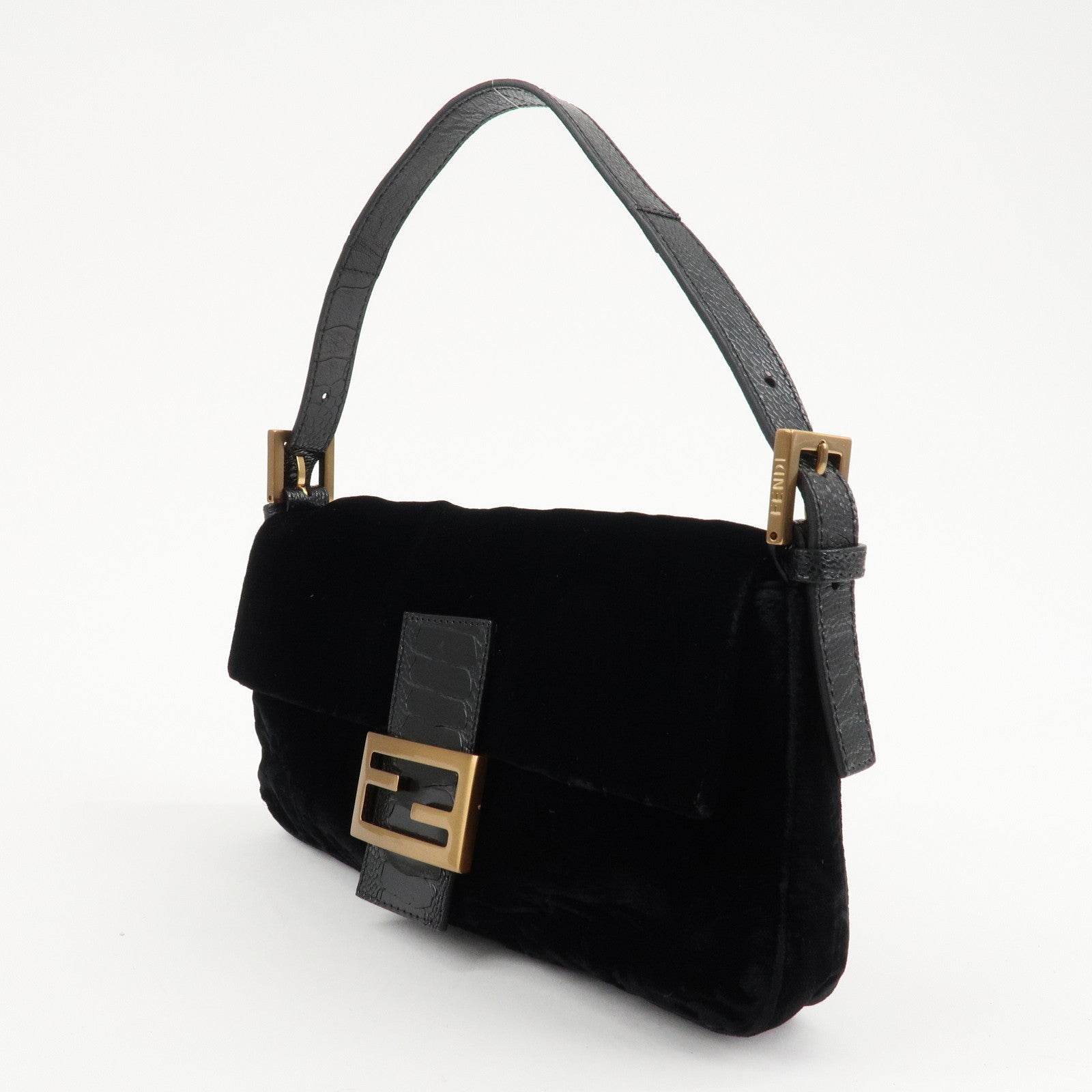 FENDI Mamma Baguette Polyester Leather Shoulder Bag Black 8BR000 Used