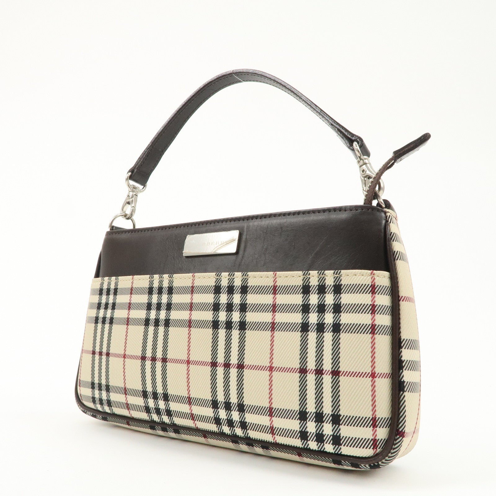 BURBERRY Canvas Leather Shoulder Bag Silver Hardware Used
