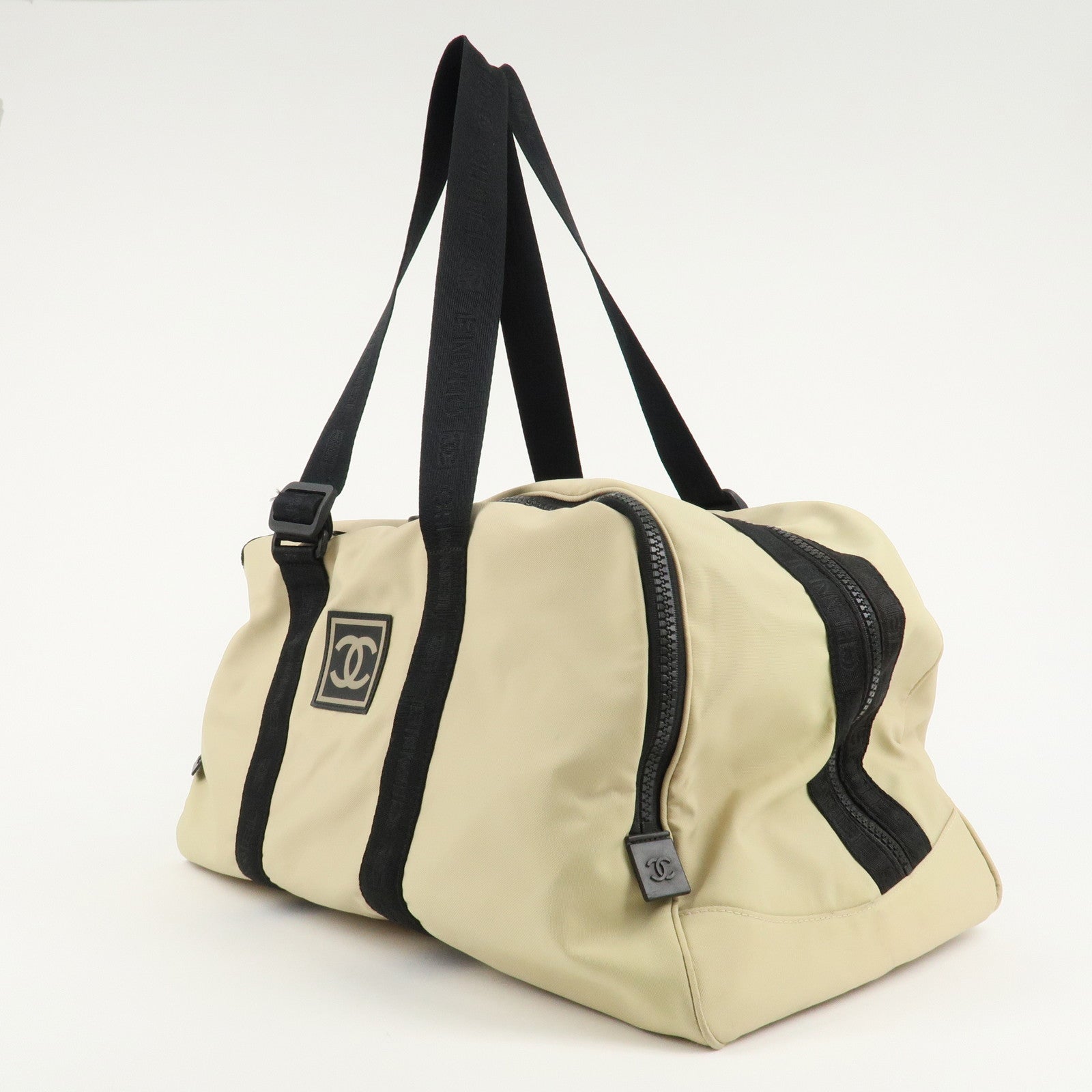 CHANEL Chanel Sport Nylon Boston Bag Beige Black A19977 Used