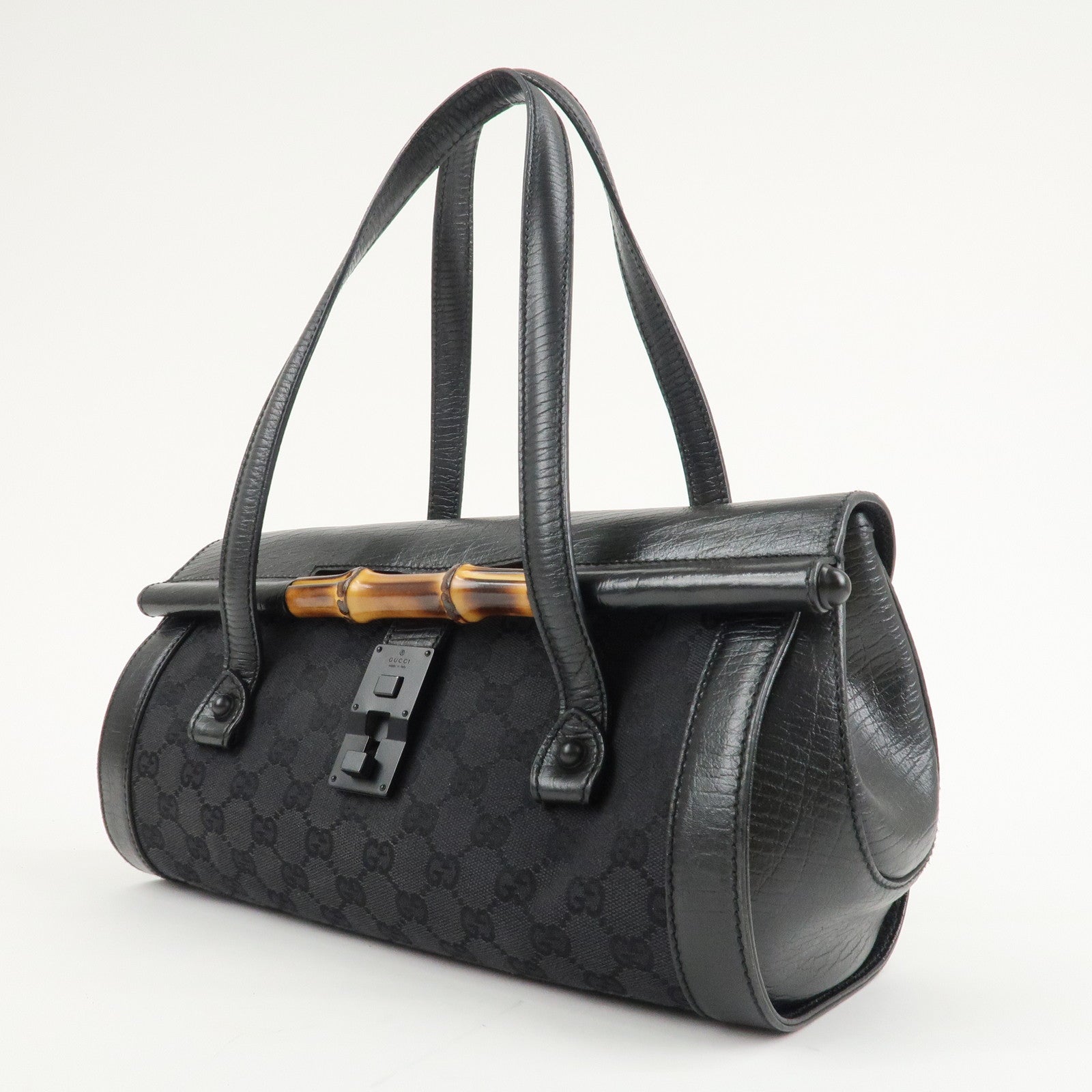 GUCCI Bamboo GG Canvas Leather Shoulder Bag 111713 Used