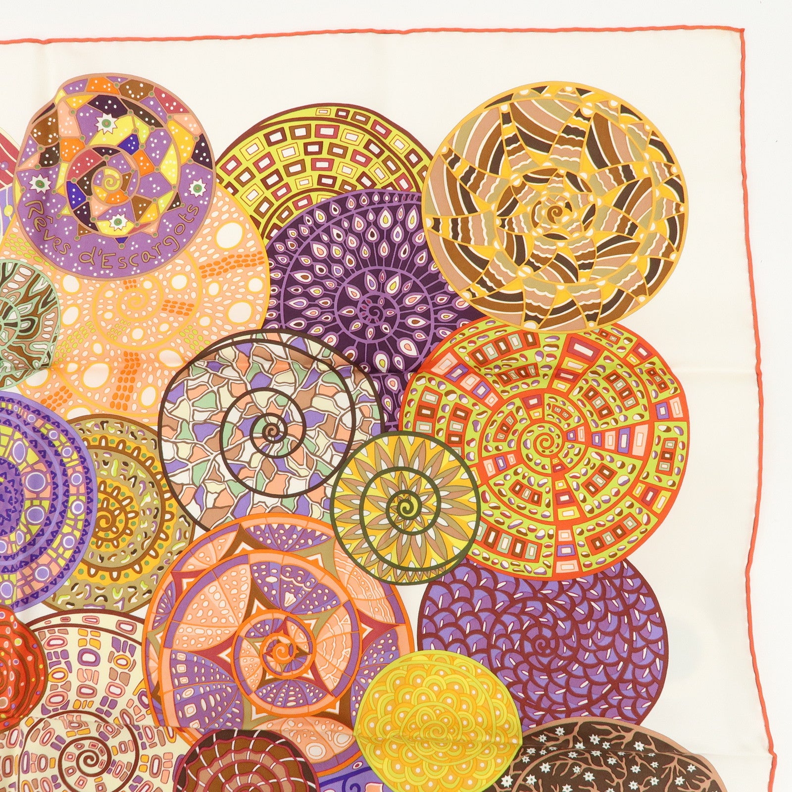 HERMES 100% Silk Carre 90 Reves d'Escargots Scarf Multi Color Used