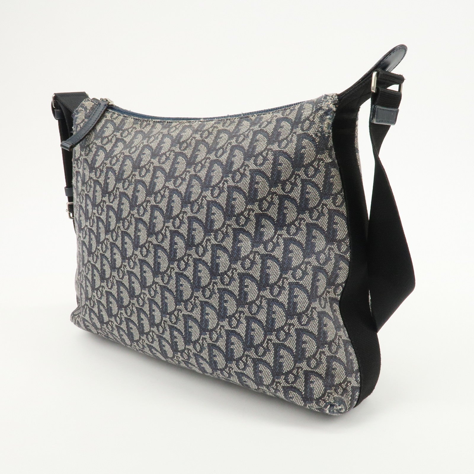 Christian Dior Trotter Canvas Leather Shoulder Bag  Navy White Used