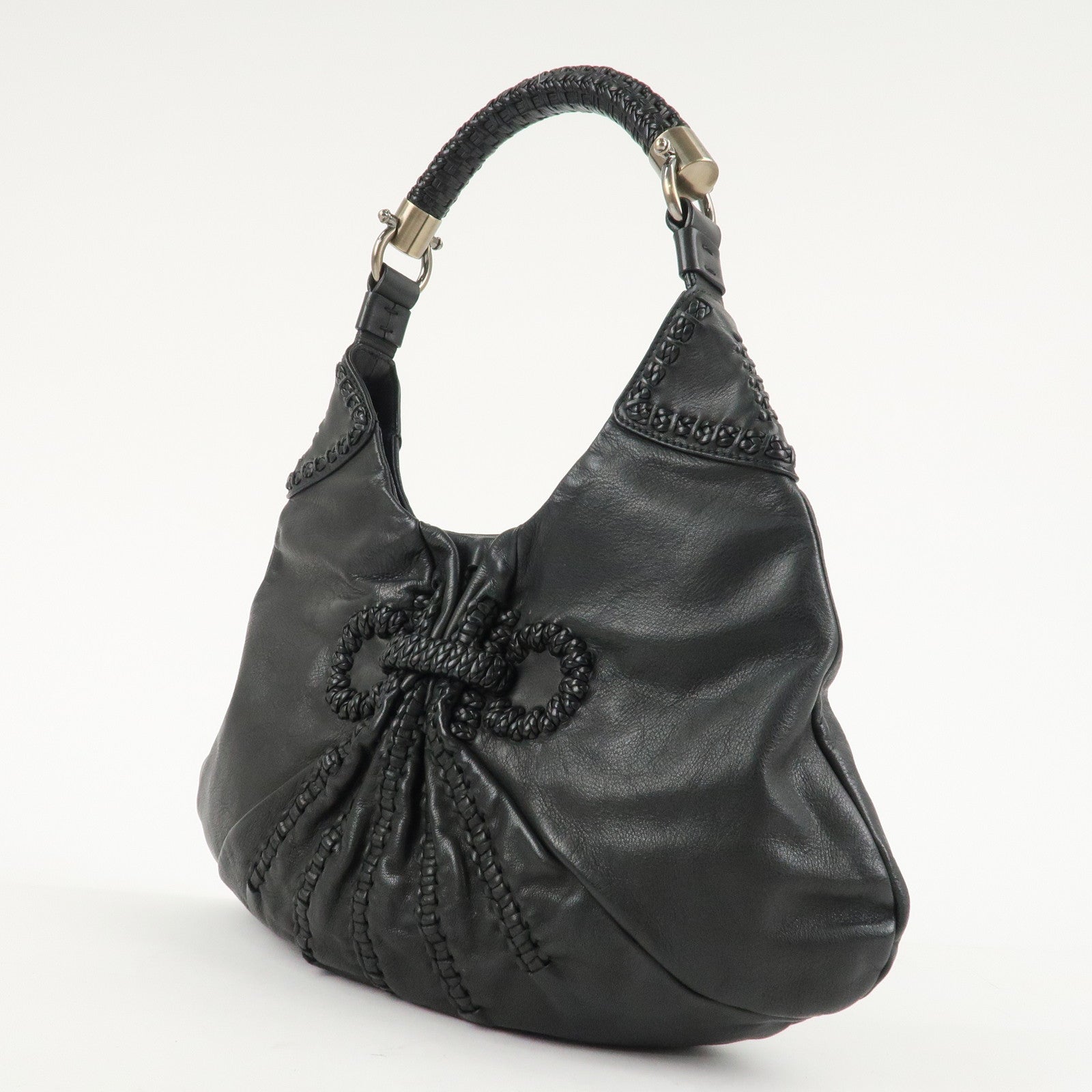 Ferragamo Gancini Leather Shoulder Bag Hand Bag Black Used