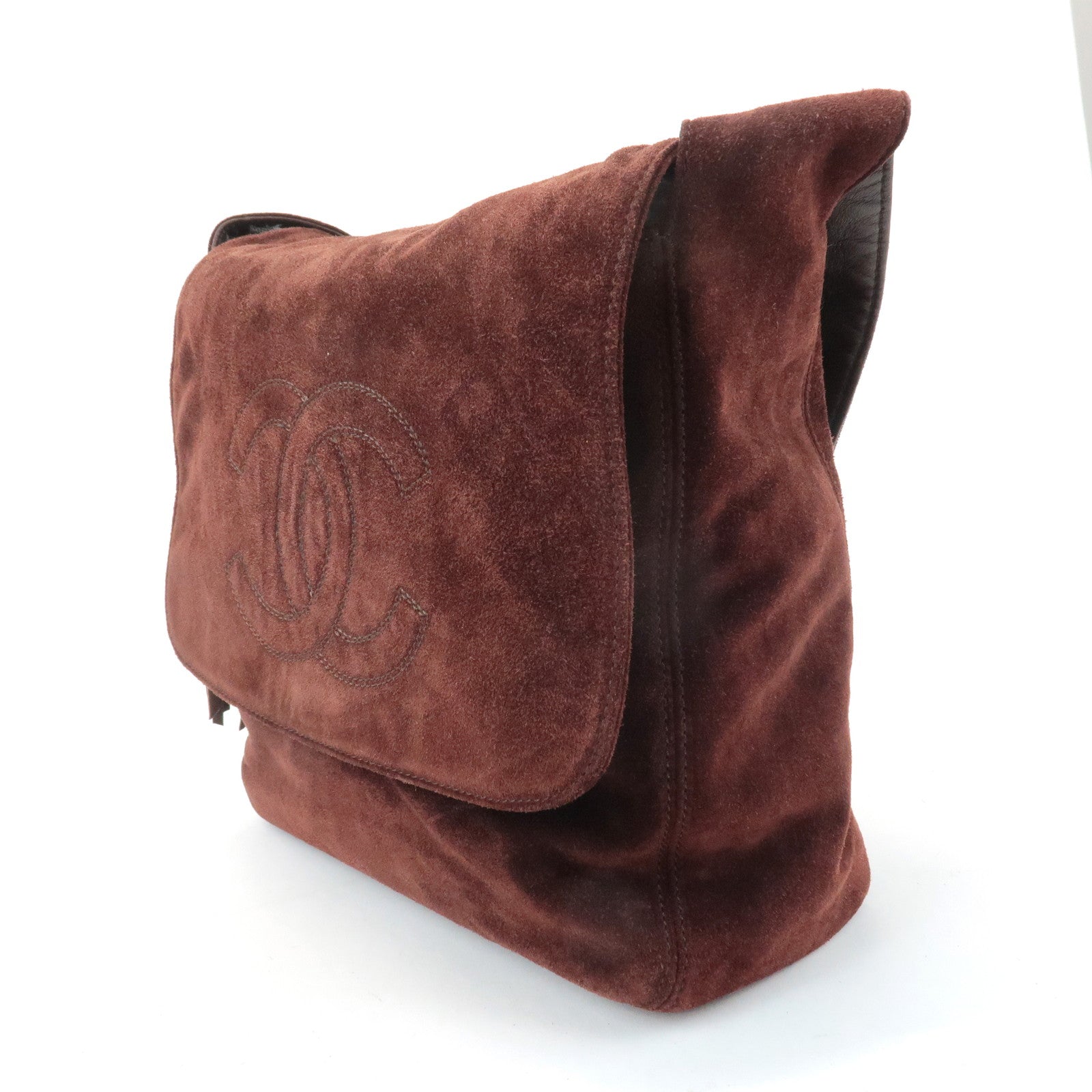 CHANEL COCO Mark Suede Leather Fringe Shoulder Bag Brown Used