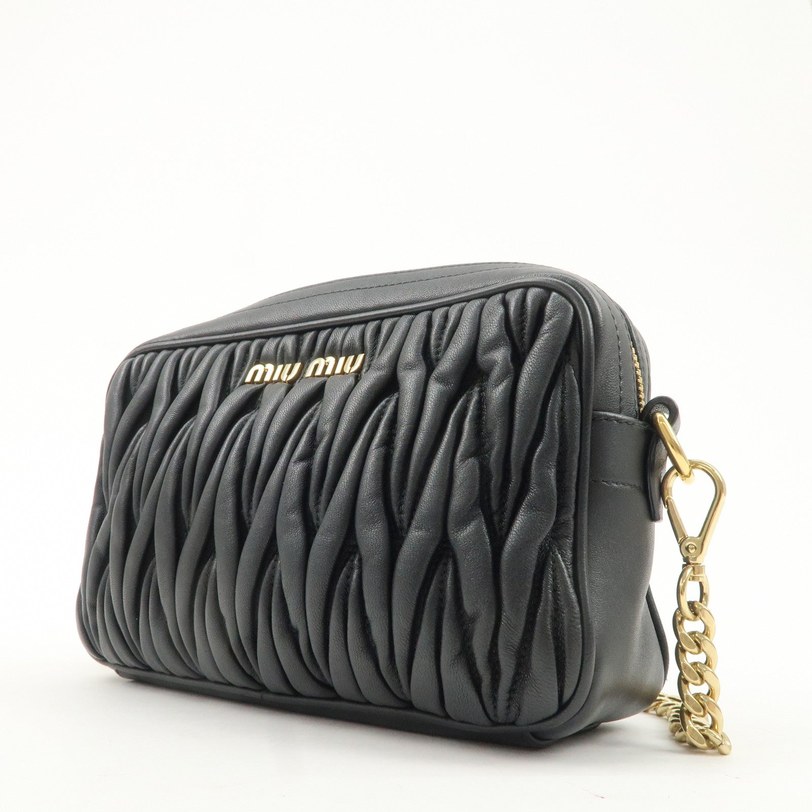 MIU MIU Matelasse Leather Chain Shoulder Bag Crossbody Bag Black Used