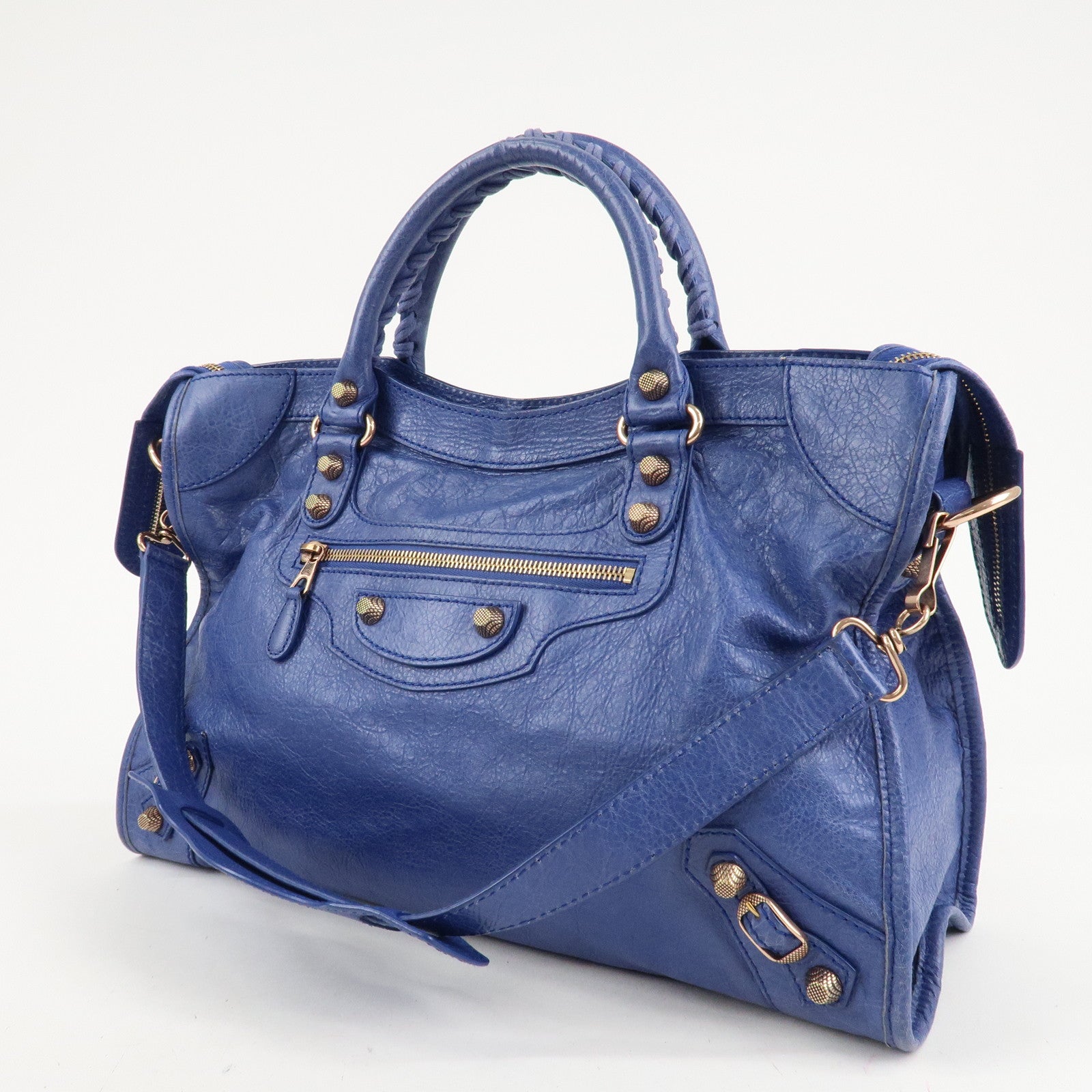 BALENCIAGA The Giant City Leather 2Way Hand Bag Blue 281770 Used