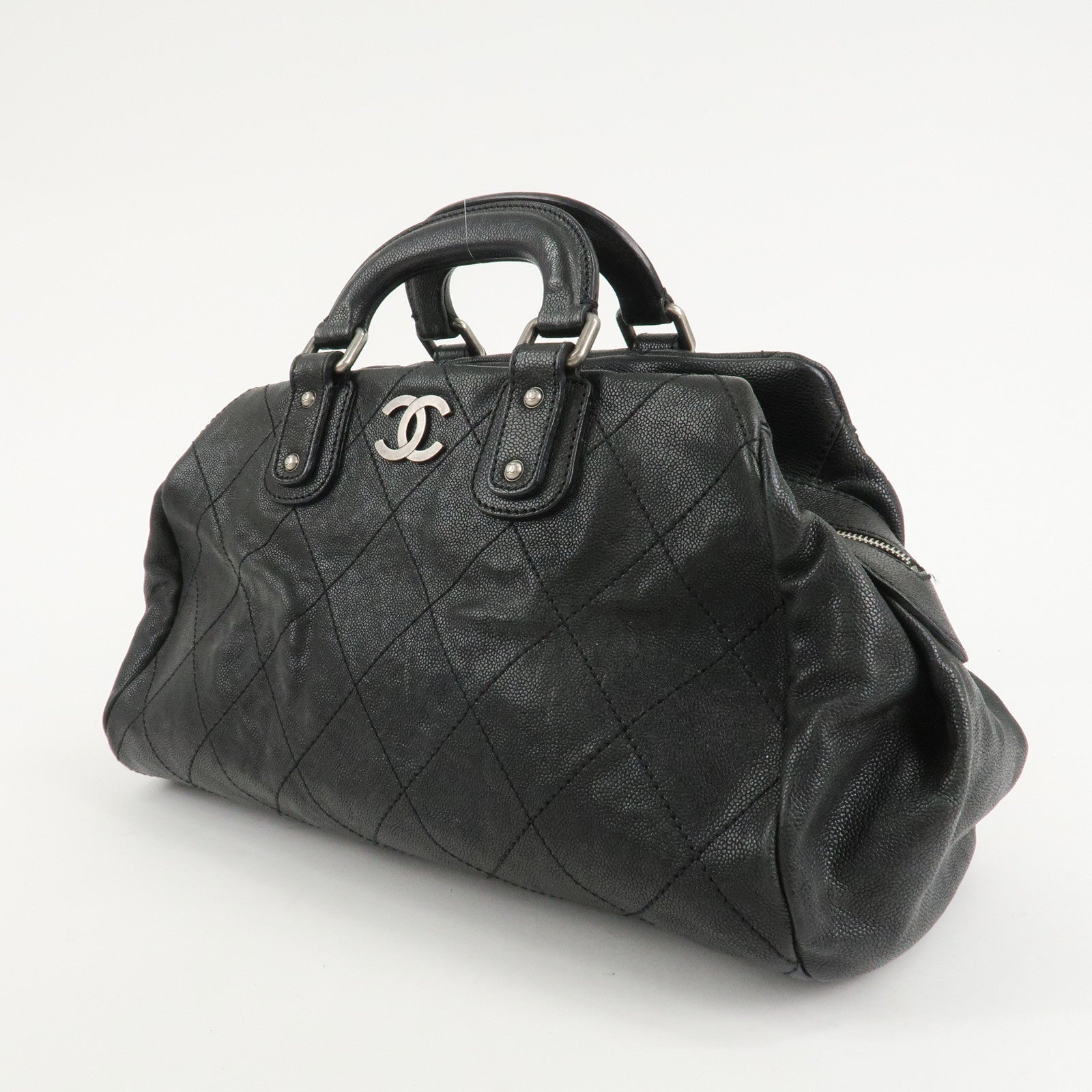 CHANEL Matelasse Caviar Skin Boston Bag Hand Bag Black A33046 Used