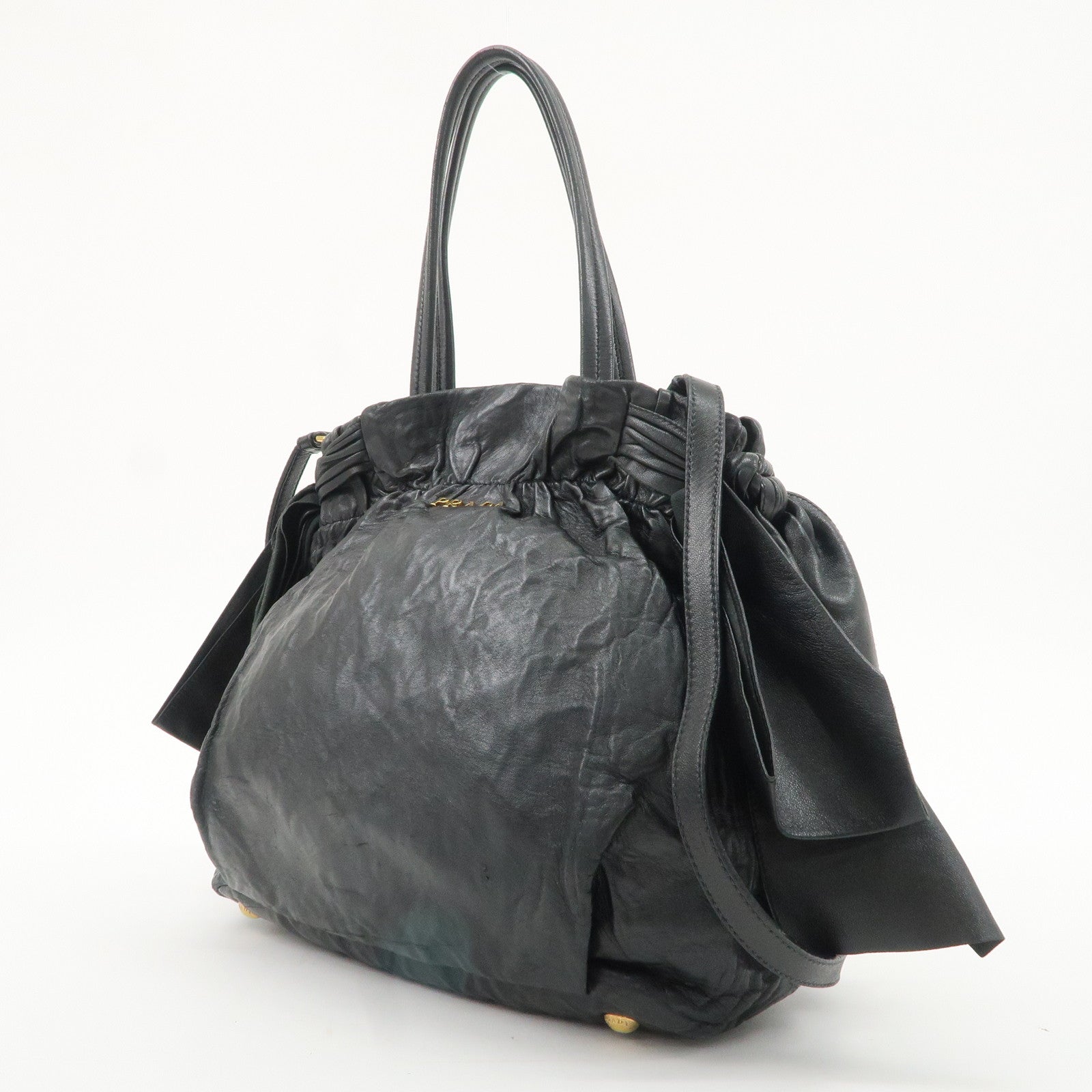 PRADA Leather Ribbon 2Way Bag Hand Bag Shoulder Bag BN1760 Used