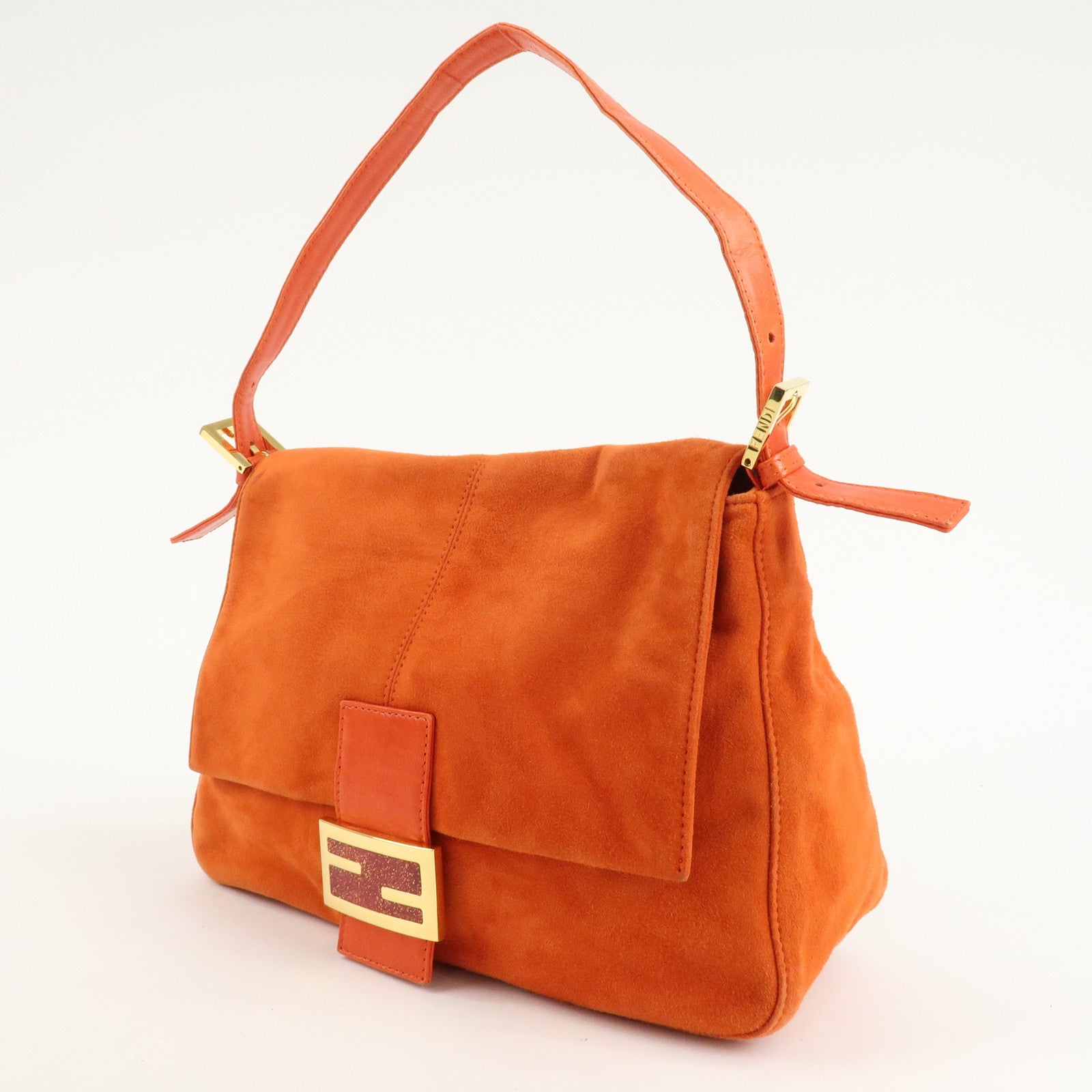 FENDI Mamma Baguette Suede Leather Shoulder Bag Orange 26325 Used