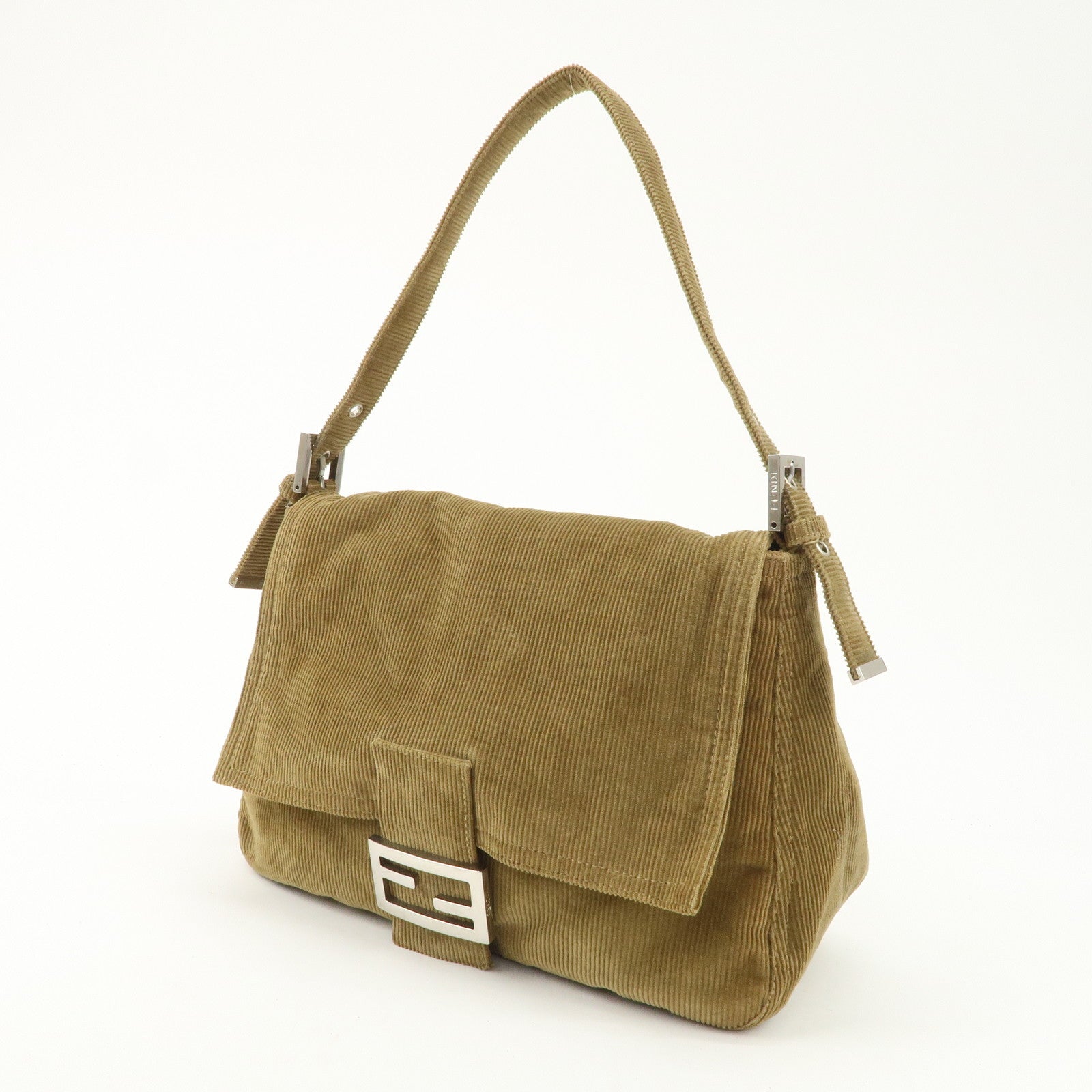 FENDI Mamma Baguette Corduroy Shoulder Bag Khaki 26325 Used