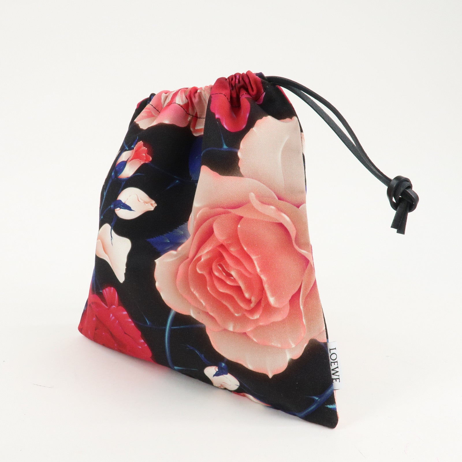 LOEWE Canvas Leather Drawstring Pouch Black Pink Used